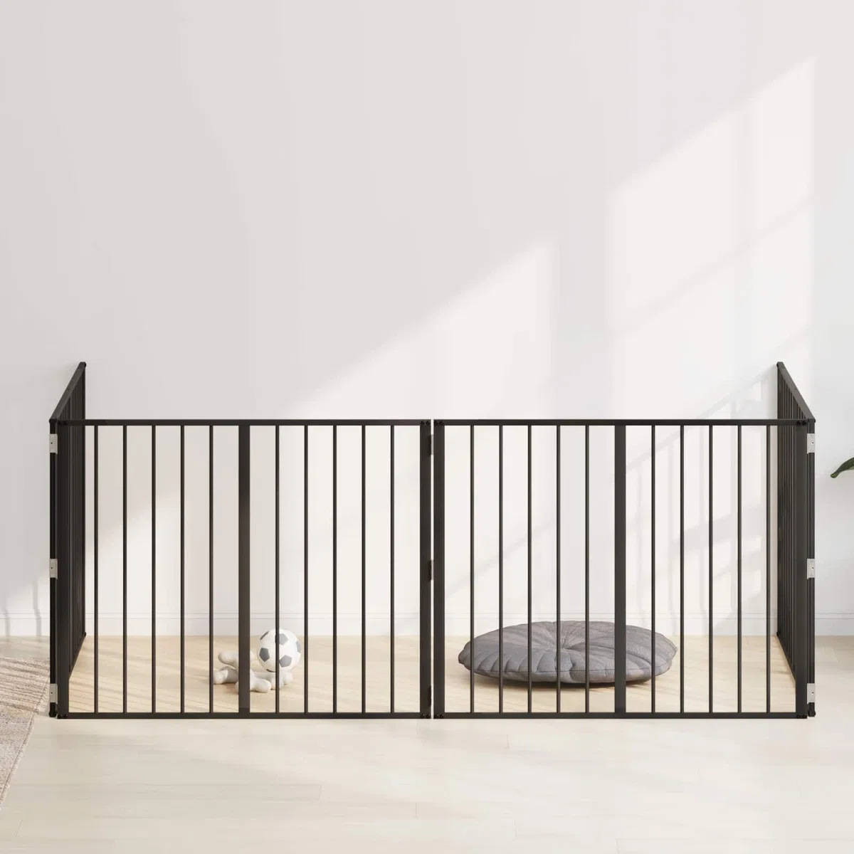 Portería para perros de acero galvanizado, 4 unidades, color negro, 100 x 80 cm, plegable y modular, protección segura para cachorros y perros, versátil como parque infantil, rejilla, valla
