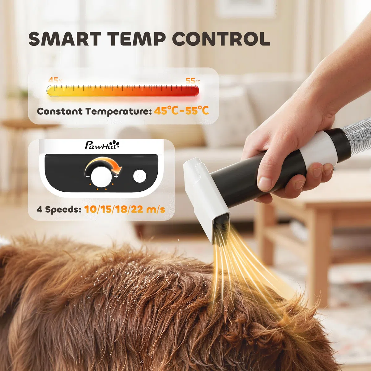PawHut Juego de aspiradora y secadora 5 en 1 para aseo de perros con máquina de afeitar para pelo grueso, corto y largo, cepillo de pelo, 12000 Pa, potencia de succión, 4 modos, temperatura del