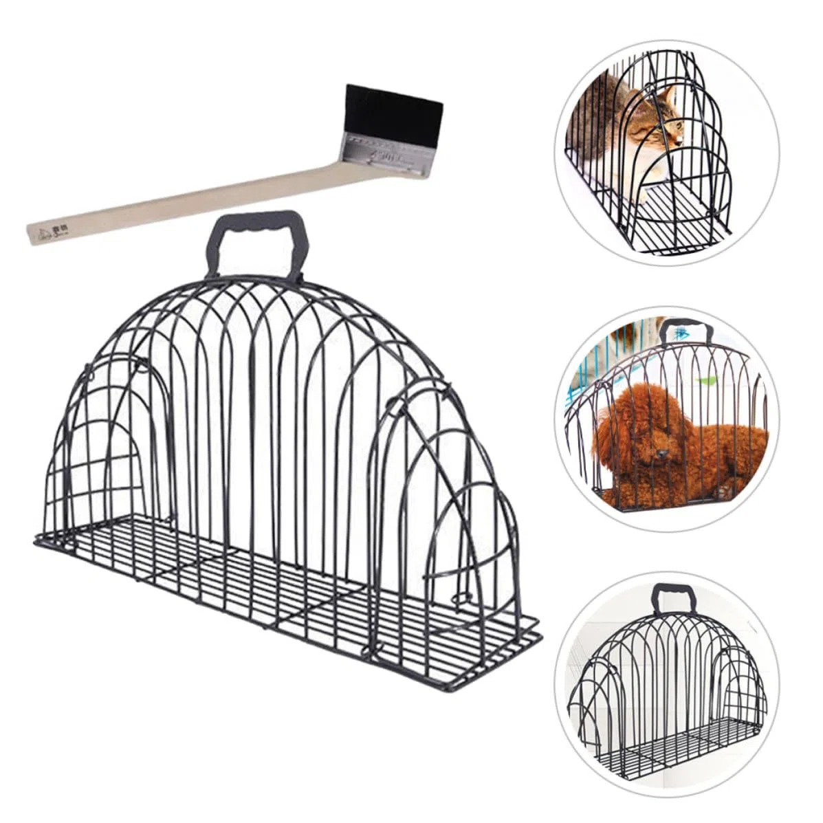 Jaula de Baño para Gatos con Cepillo, Secado, Metal Negro