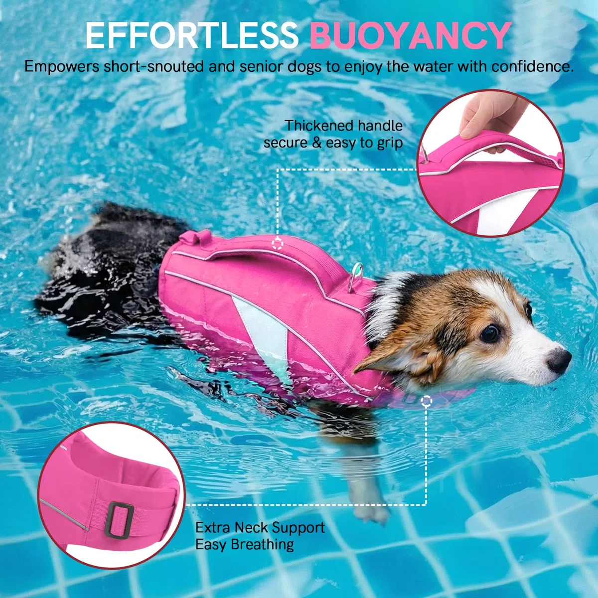 Chaleco Salvavidas para Perro con Manija de Rescate – Ajustable para Perros Grandes, Pequeños y Razas como Labrador, Francés Bulldog – Alta Flotabilidad, Reflectante para Piscina y Mar