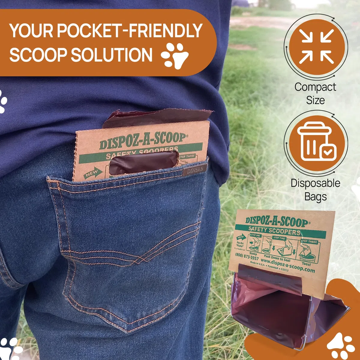 Dispoz-A-Scoop Bolsas para caca para perros (paquete de 96) | Scoopers fáciles de seguridad | Bolsas desechables para residuos de mascotas, cuchara y sello, sin perfume