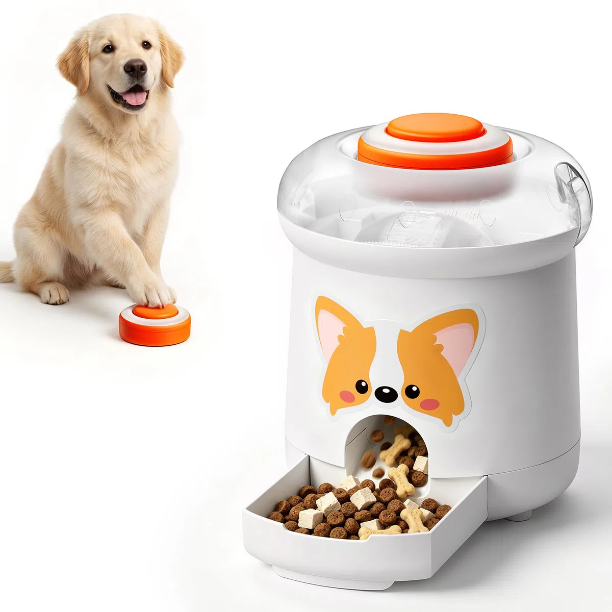 ROJECO Juguete Puzzle para Perros y Gatos, Dispensador de Golosinas Interactivo con Mando a Distancia 30m, Grabación de Voz, Capacidad 300ml, Recargable USB-C, Anti-Estrés y Estimulación Mental