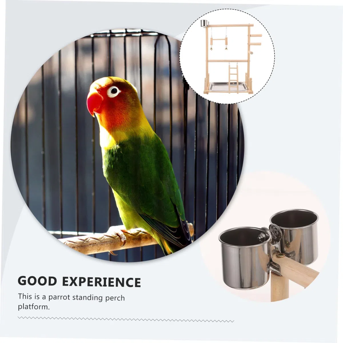 BESPORTBLE 1juego Soporte para Aves Área De Interactiva Escalera y Comederos Juguete para Periquitos y Cacatúas Accesorios Naturales para Jaulas De Aves