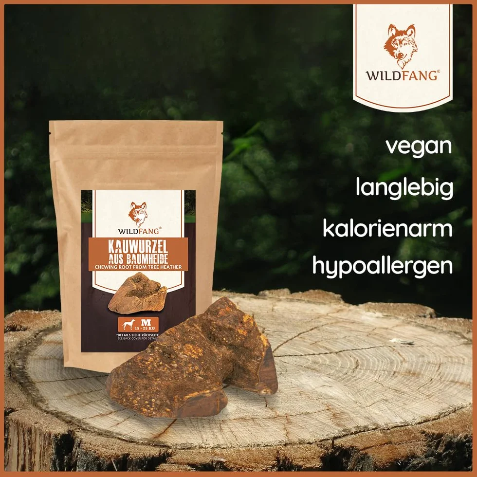 Wildfang® Set Juguetes para Perros – Juguete Perro Natural y para Cachorros Cuidado Dental, Mordedor Perro Raíz de Brezo, Madera de Café, Queso, Olivo y Hueso de Cuero, Chuches para Perros