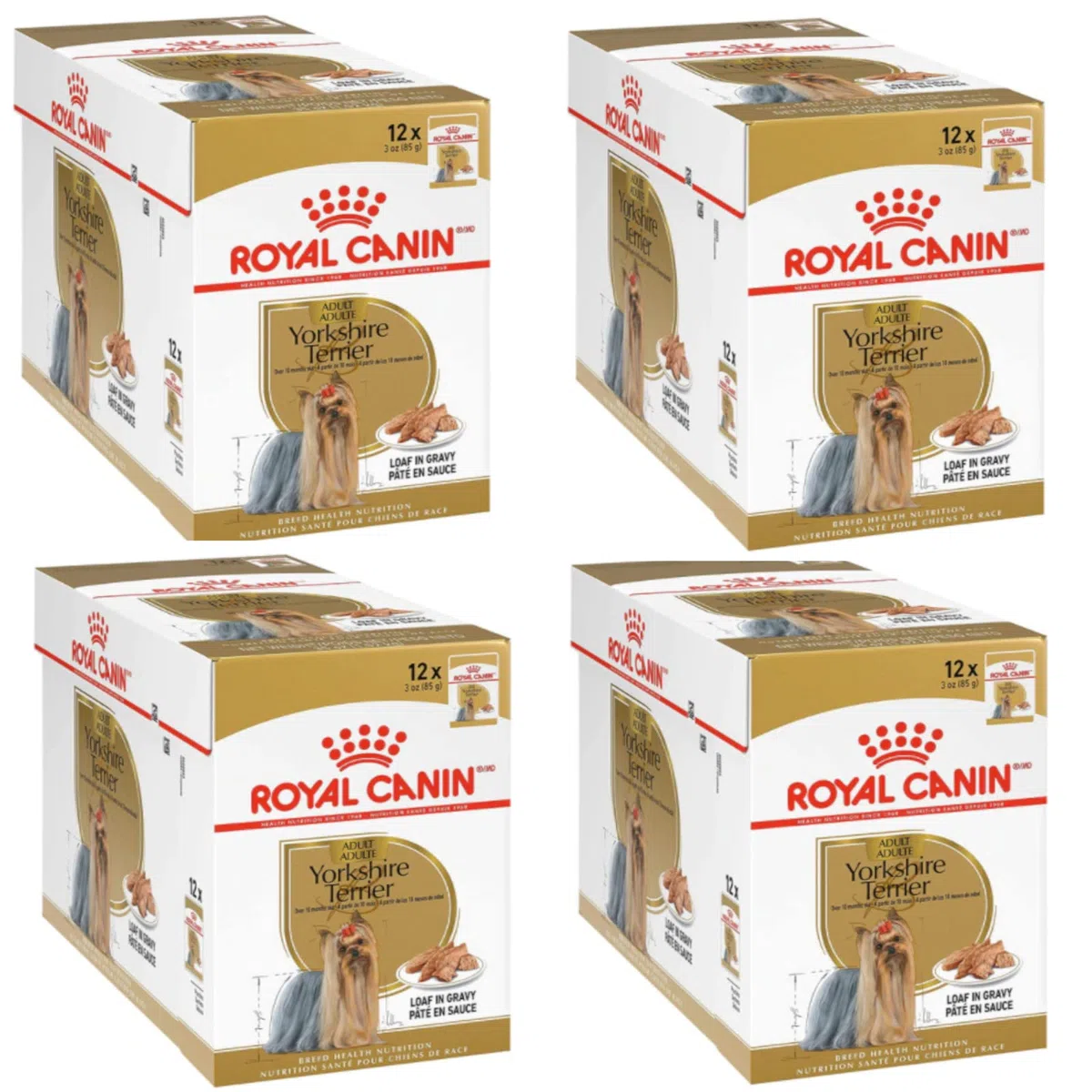 Royal Canin Yorkshire Terrier Adult | Paquete de 4 | 4 x 12 x 85 g | Comida húmeda para Perros Adultos | A Partir de 10 Meses de Edad | para Mantener la Calidad del Pelo y Las heces