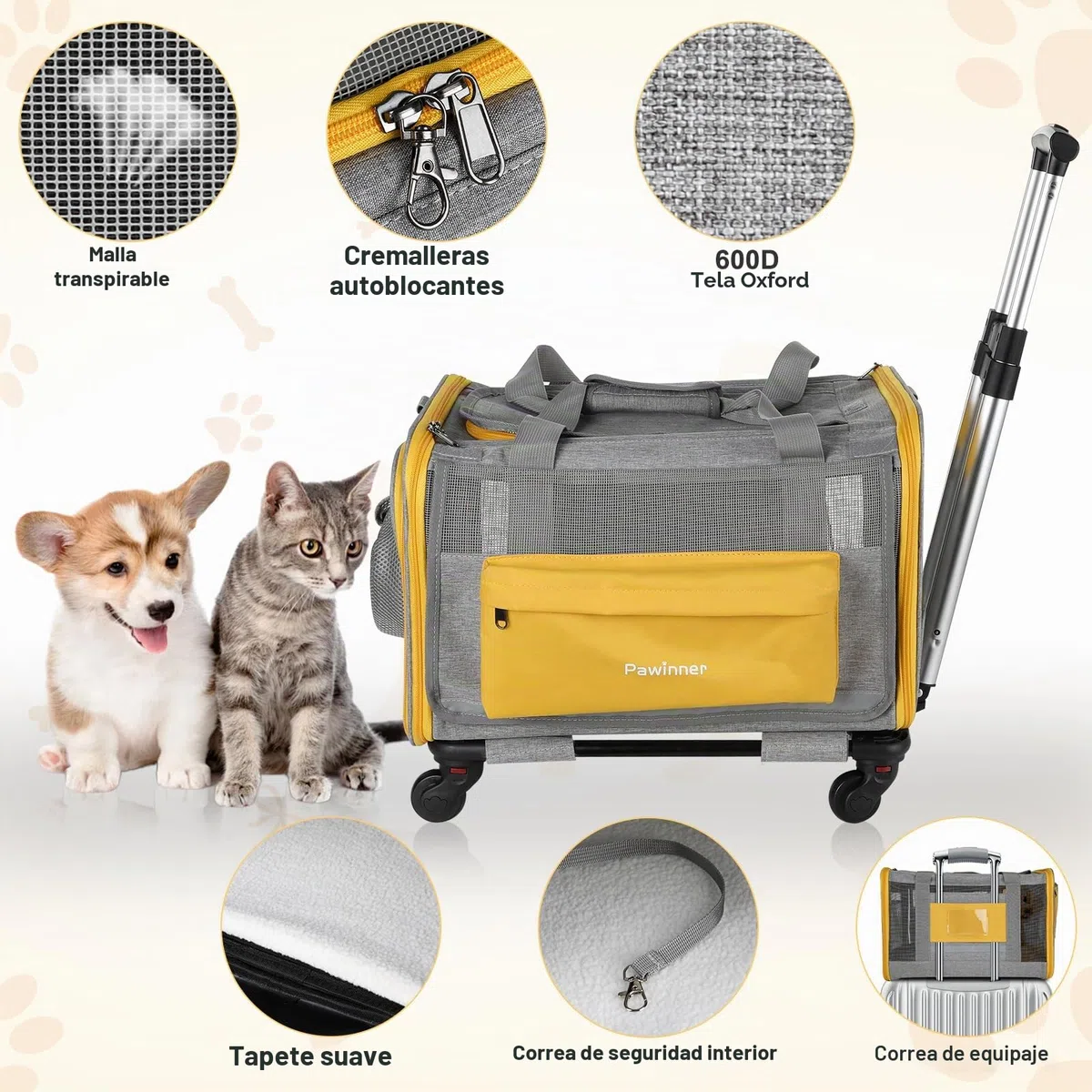 Transportín para gatos con ruedas aprobado por aerolíneas, carrito para perros pequeños, cochecito grande para gatos, transportador portátil para mascotas con ruedas, tela 600D transpirable