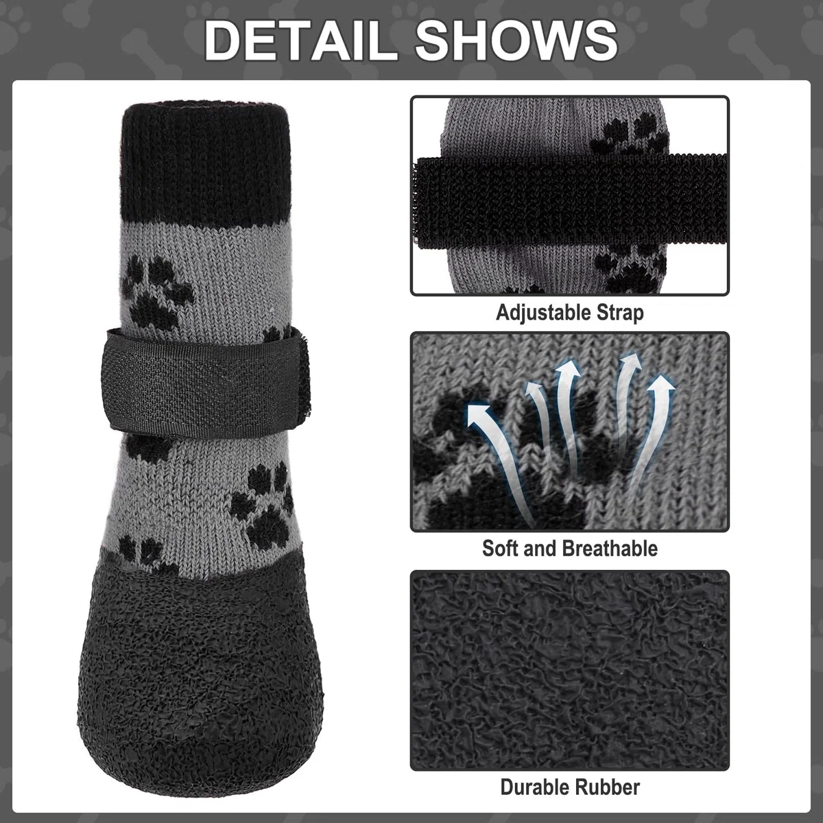 KOOLTAIL Calcetines antideslizantes para perros para evitar lamer patas en suelos de madera dura, botas de nieve y protectores de patas en invierno, calcetines de agarre de tracción para perros