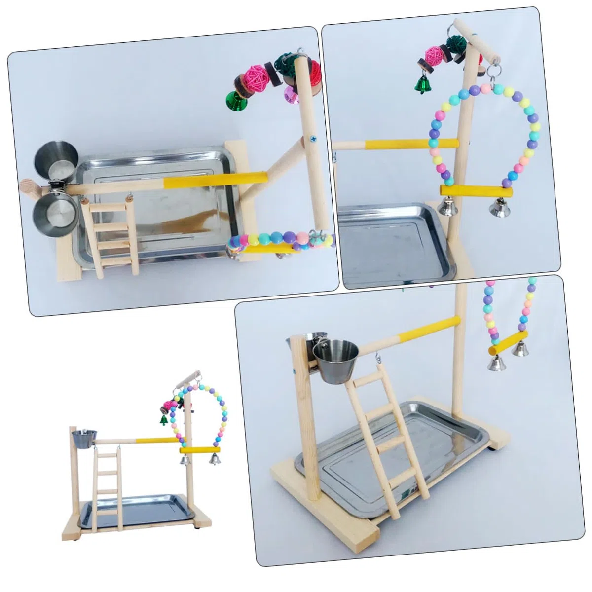 DOITOOL 1juego Parrot Playing Stand Toy para Entrenamiento De Aves De Madera Natural y Divertido para Interacción Casa y Tiendas De