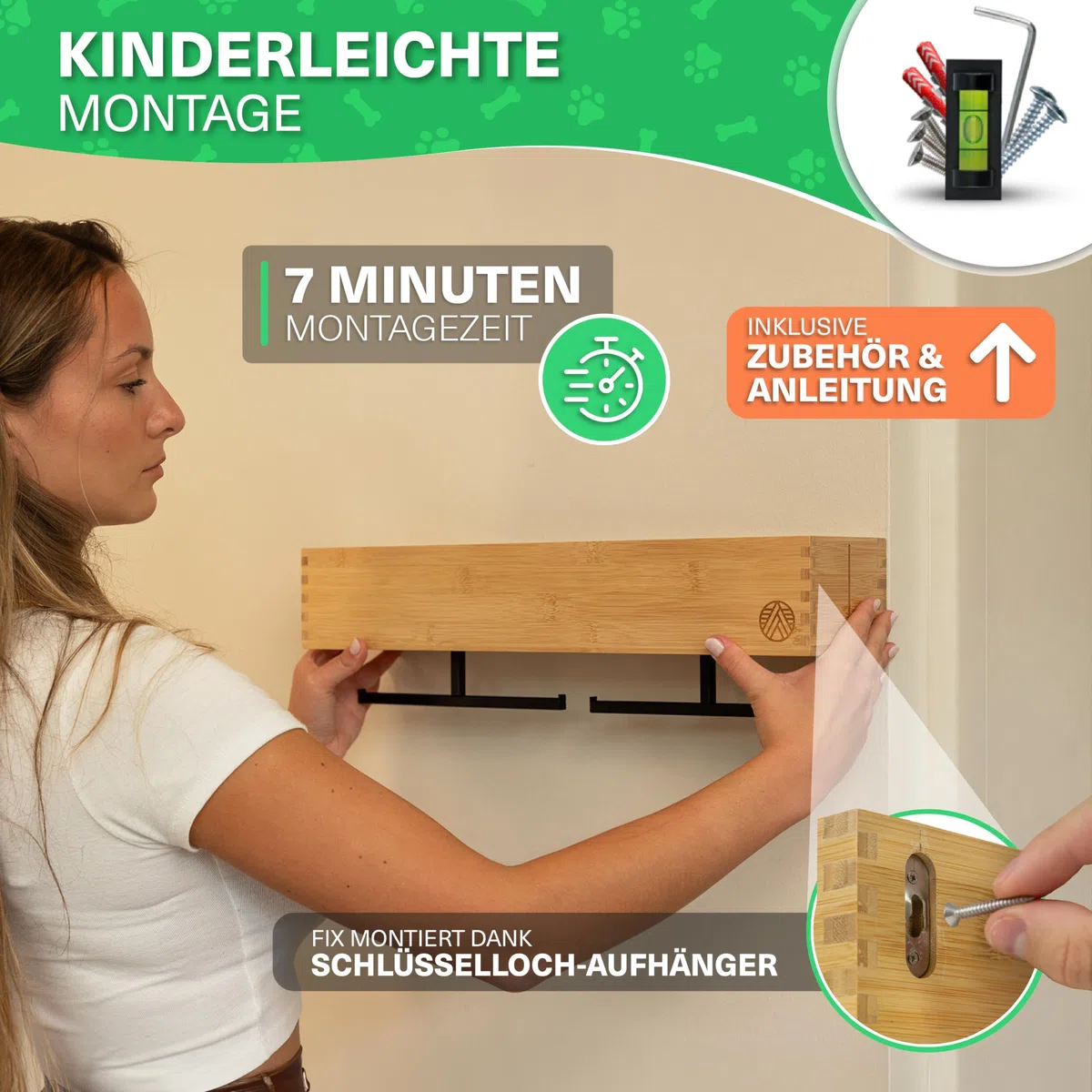 VELONT Perchero XXL con estante, perfecto aparcamiento de lino, bambú respetuoso con el medio ambiente, estación para ropa y accesorios, marca alemana, incluye dispensador de bolsas de excrementos,