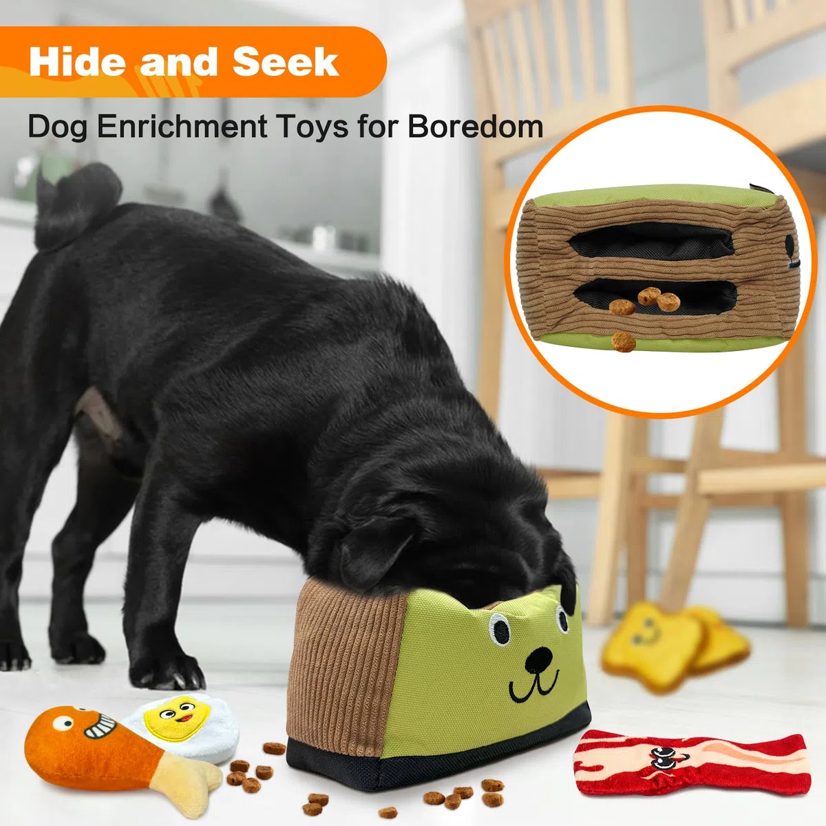 Juguetes para perros escondidos, juguetes interactivos chirriantes para el aburrimiento y la estimulación, juguetes de enriquecimiento para perros pequeños y medianos - Tostadora