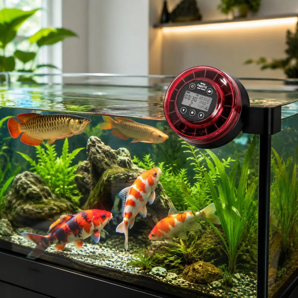 Alimentador Automático Peces Control Preciso Dispensador Automático Comida Peces a Prueba de Humedad Alimentador, Rojo, Style to 1