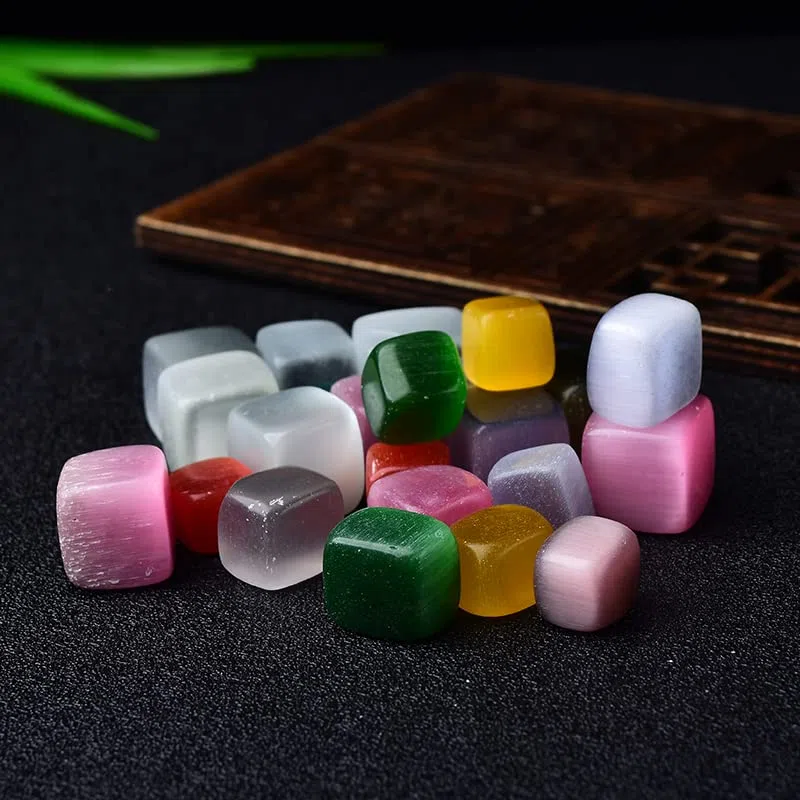 10 Piezas de Cubo Natural Pulido, Piedra caída, Grava, Piedras cuadradas de Cristal, decoración de peceras, Piedras Preciosas de jardín Inicio Colecciones (Color : Rainbow Cat Eye)