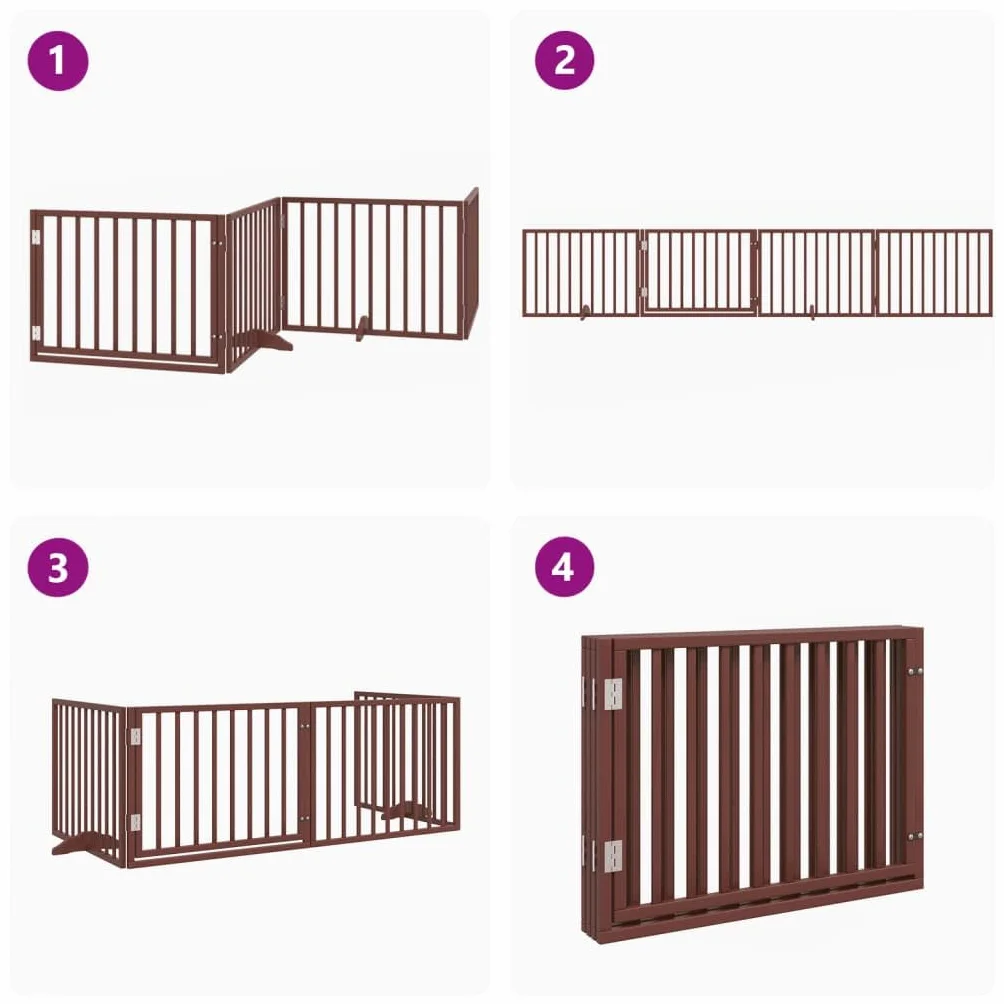 Rejilla para perros con puerta plegable marrón madera de álamo 320 cm, 4 paneles, plegable, protección de seguridad, ideal para perros, cachorros, entrenamiento, interior y exterior