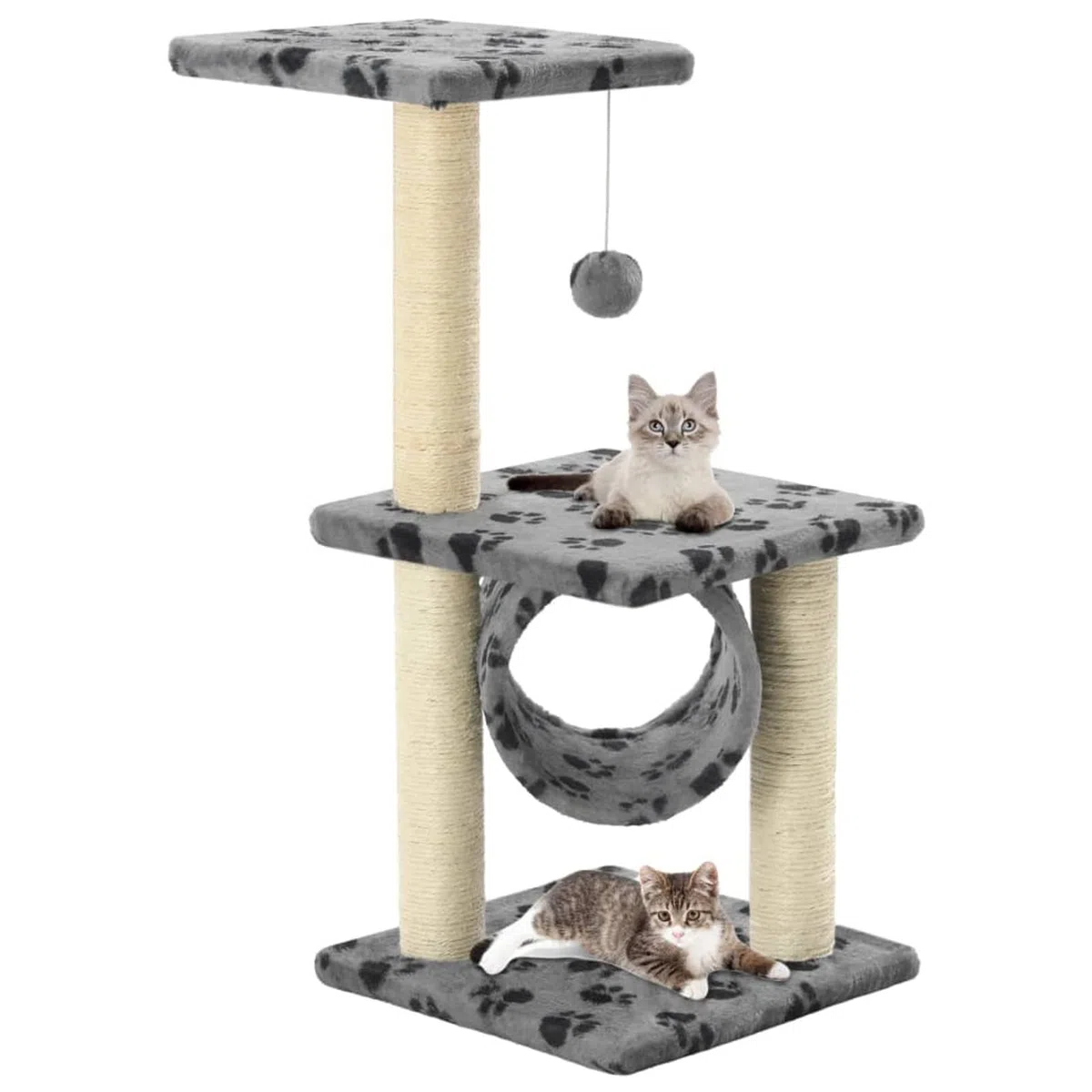Rascador para Gatos con Poste de sisal, Rascador Gato, Arbol Rascador para Gatos, Gatos Accesorios, Torre Gatos, Arranhador para Gatos, Casa para Gatos, 65 cm Huellas Gris
