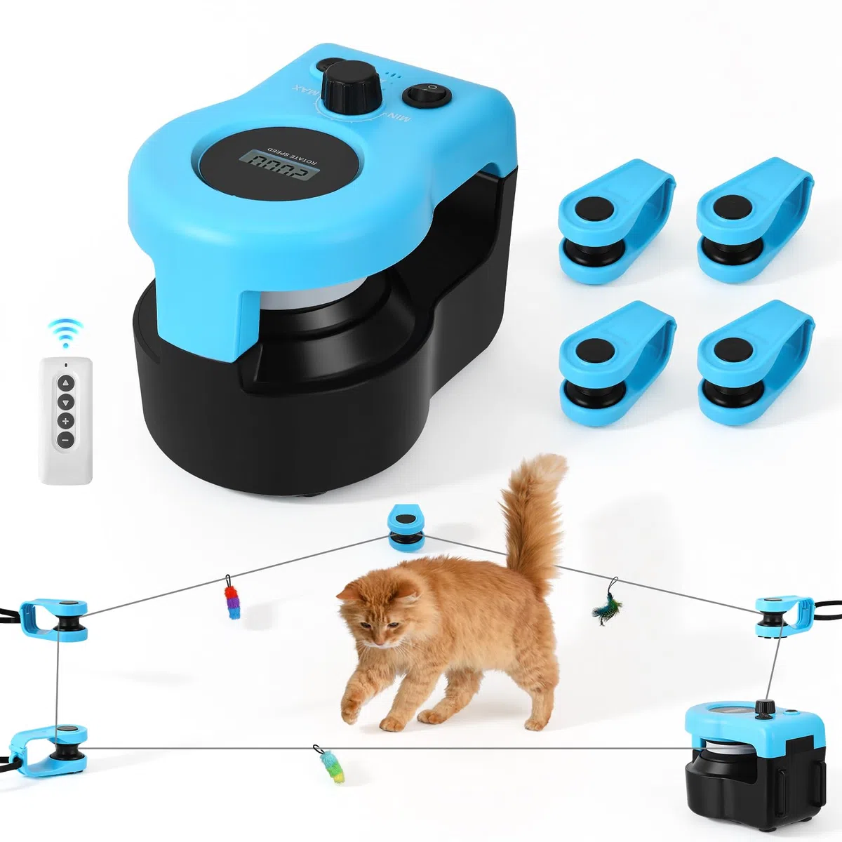 Juguete para Gatos para Interiores, Nueva Cinta de Correr para Gatitos, Control Automático/Remoto, Velocidad Ajustable, Juego de Persecución y Ruta de Carrera con Diseño DIY