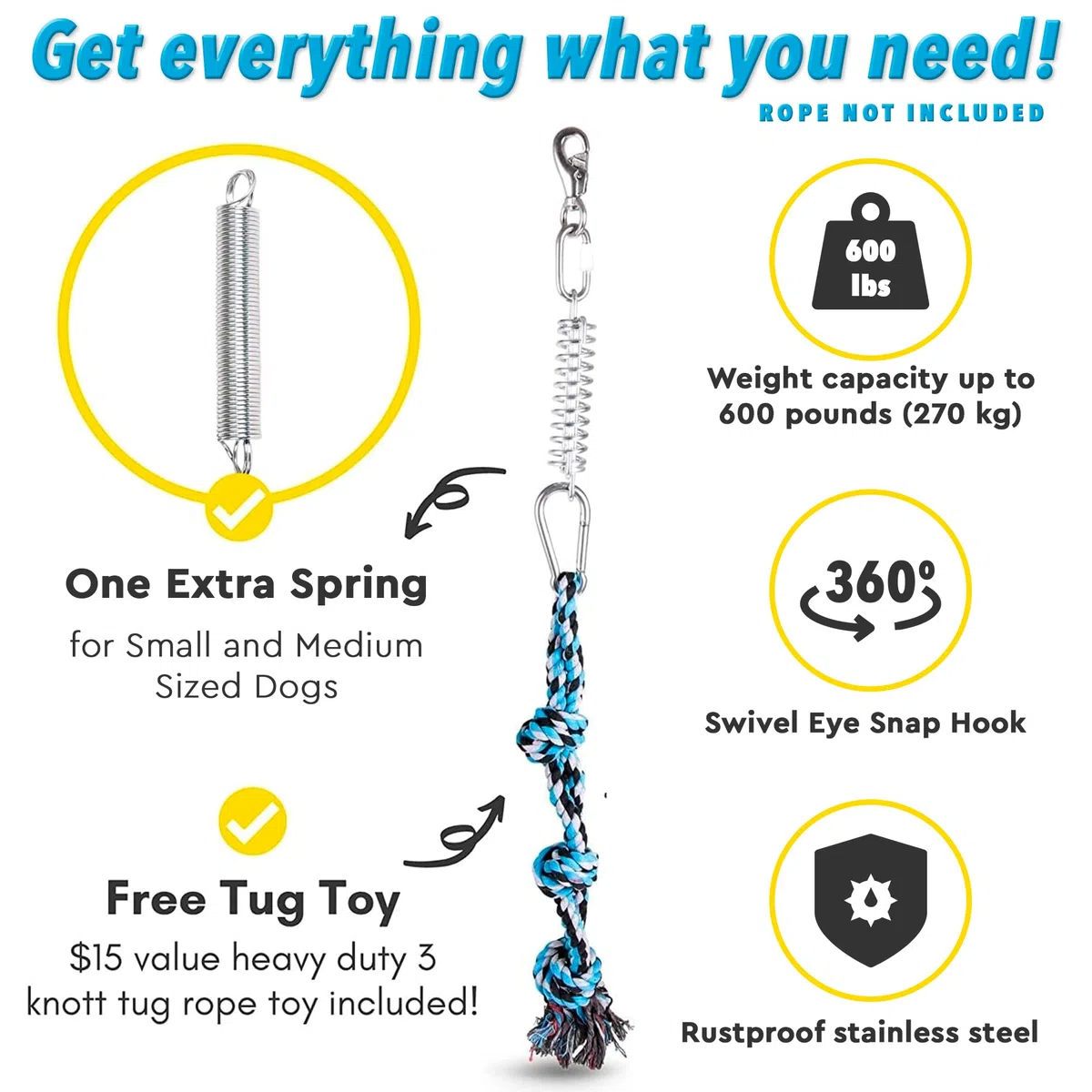 YES4QUALITY Poste de coqueteo para Perros, 2 Postes de Resorte duraderos con Juguete de Cuerda Fuerte, señuelo Resistente para Cualquier tamaño, Divertido Entrenamiento de obediencia y Ejercicio