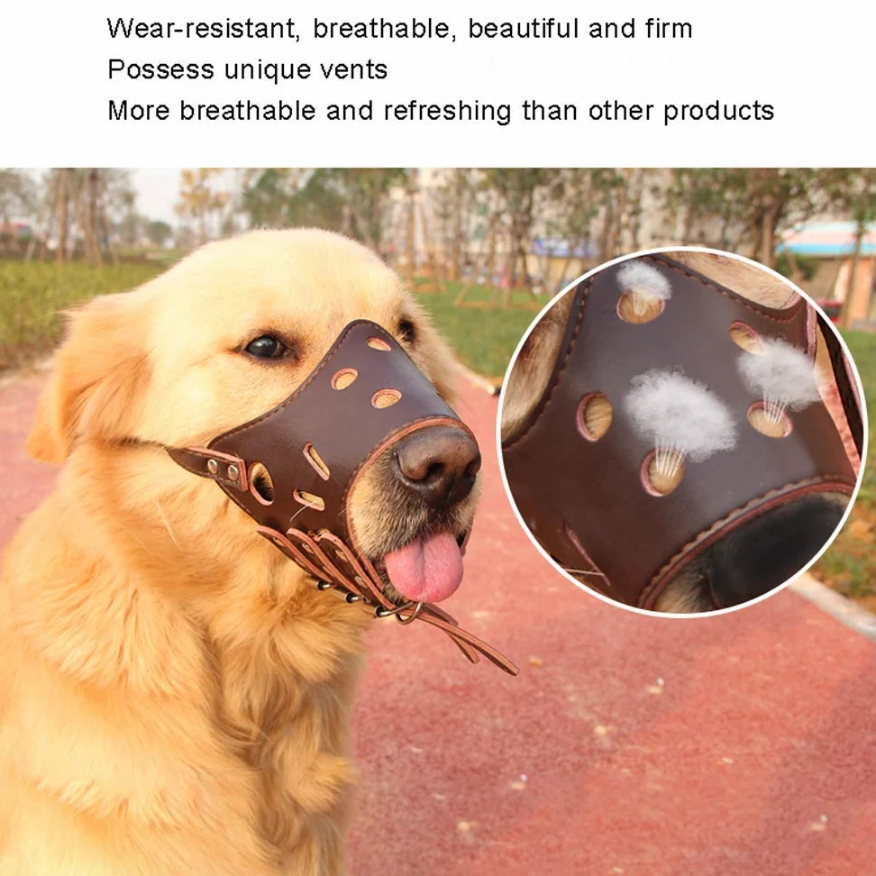 Bozal para Perros, bozal de Cuero para Perros, bozal de Entrenamiento Ajustable para Mascotas para Control de ladridos, prevención de mordeduras y prevención de masticaciones