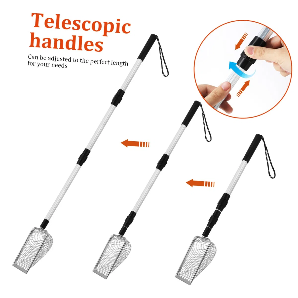 Toyvian 2 Piezas Palas para Inoxidable Mango Telescópico y Malla para Limpieza de Areneros Herramienta Ergonómica para Mascotas