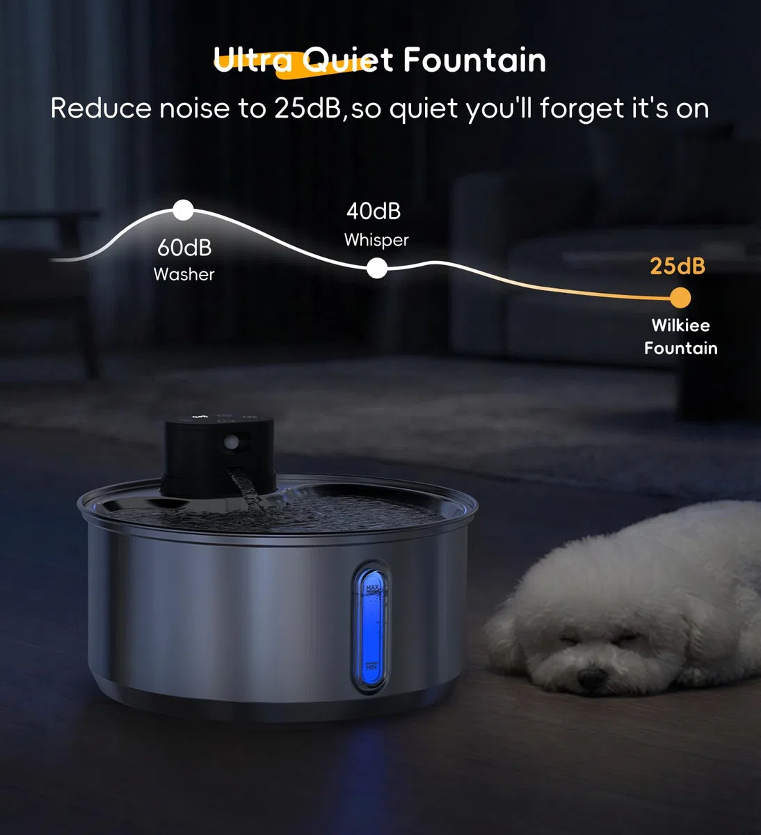 Fuente de agua para perros y gatos, 5,5 L, acero inoxidable, inalámbrica (6 filtros) | Batería de 5000 mAh con detector de movimiento, bomba de agua silenciosa, Scharzer