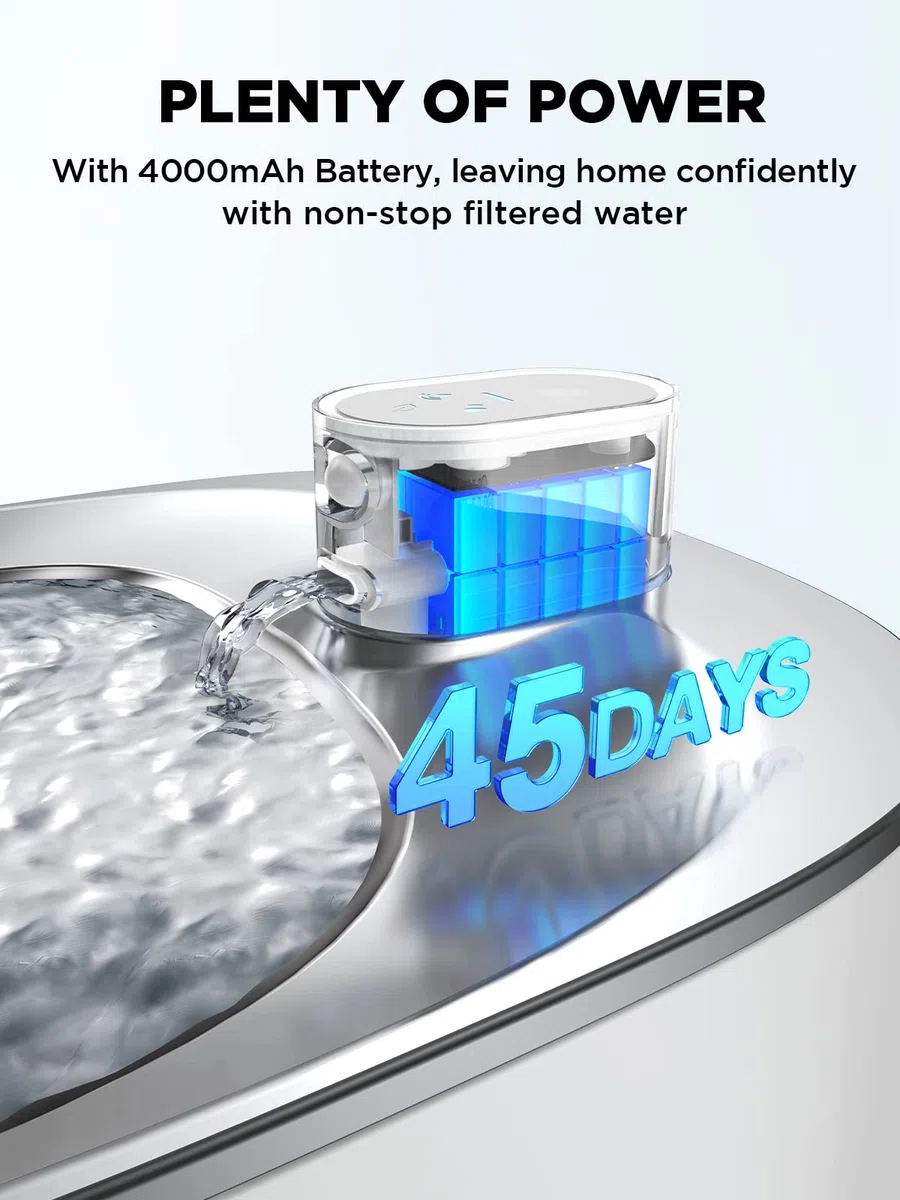 Fuente para Gatos Inalambrica con Sensor De Movimiento En Acero Inoxidable | FEELNEEDY 4L Bebedero Gatos Automatico Con Bateria Recargable 4000mah, Fuente Gato Silencioso, 6 Filtros+ 6 Esponjas, Blanca