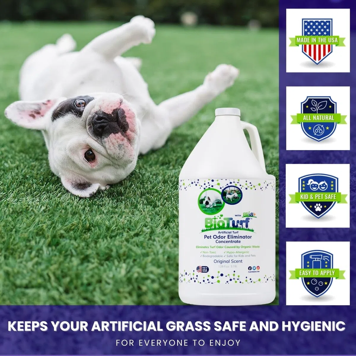 BioTurf BioS+ - Limpiador enzimático concentrado de césped artificial y eliminador de olores de mascotas, eliminador de olores, orgánico, seguro, respetuoso con el medio ambiente (1 galón) - Aroma