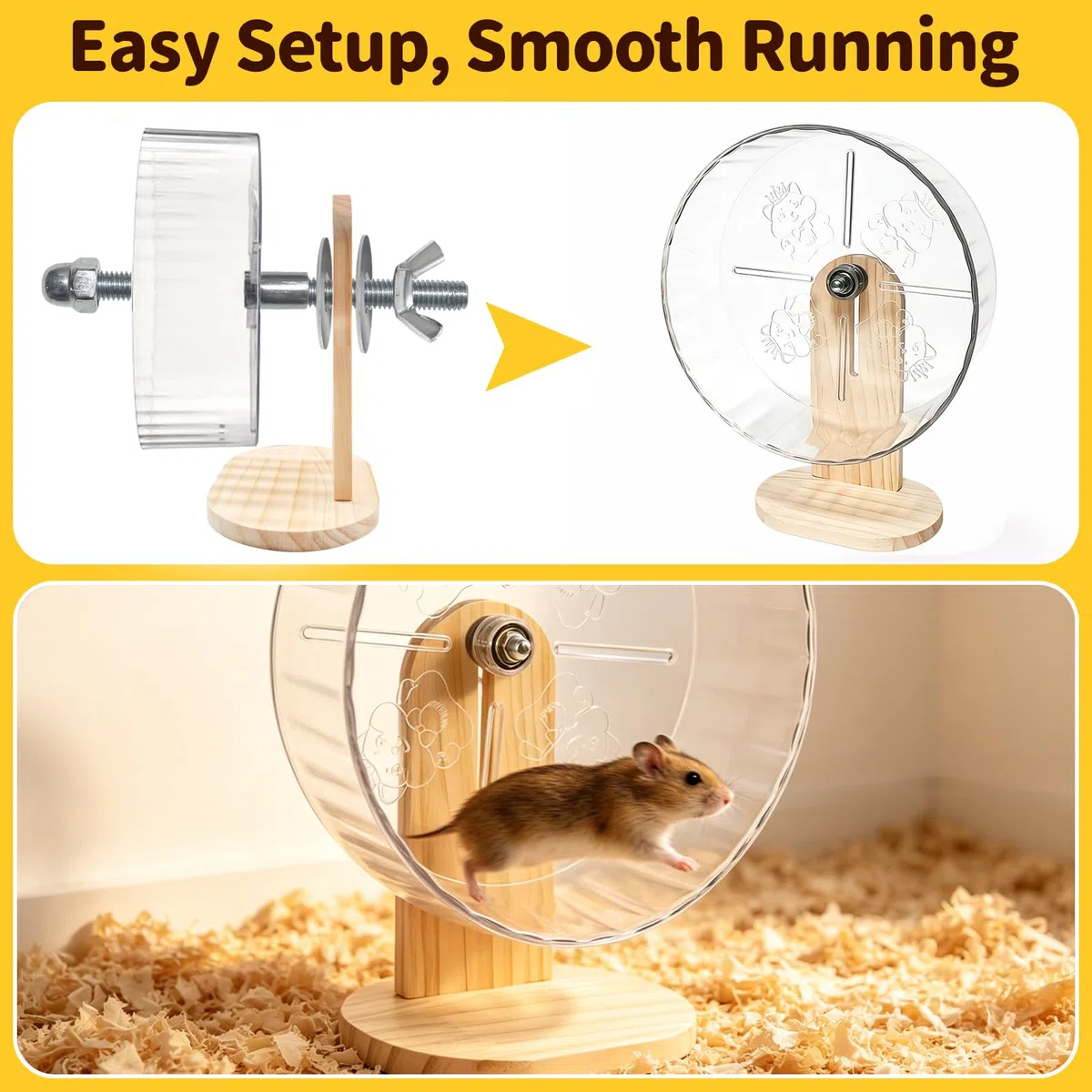 Juego de accesorios para jaula de hámster, rueda de ejercicio silenciosa, escondite de madera laberinto, botella de agua con soporte, juguetes masticables y plataforma interactiva para hámsters