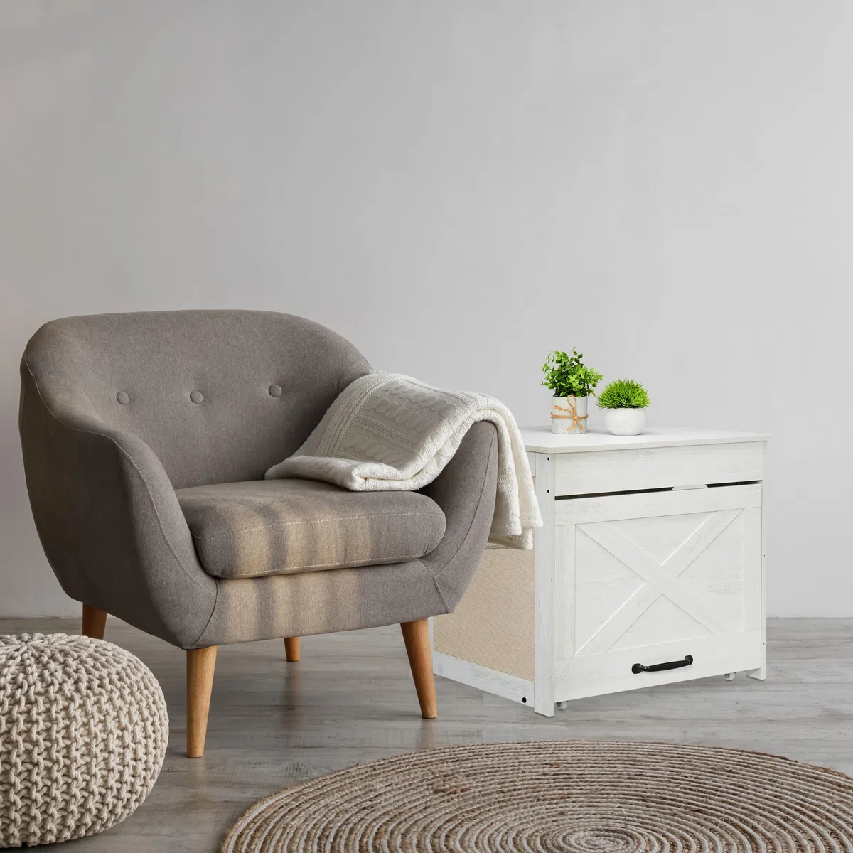Relaxdays Mueble Arenero de Gato, para Esconder el Aseo Felinos, Cajón Extraíble, 53,5 x 60 x 51,5 cm, Blanco/Gris