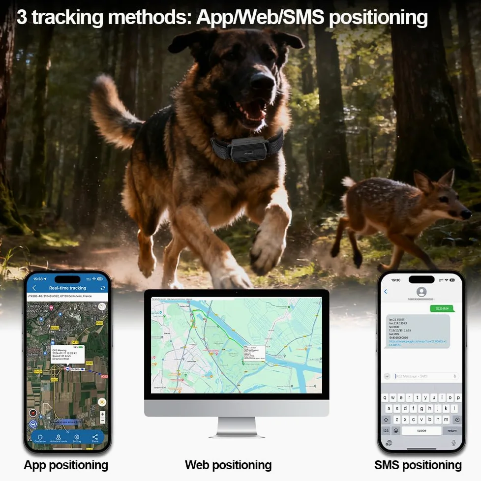 Rastreador GPS con Collar para Perros, Caza, Ganado, Caballos, ovejas y Camellos. Localizador GPS IP66 Resistente al Agua. Posicionamiento en Tiempo Real No Requiere suscripción para Animales Grandes