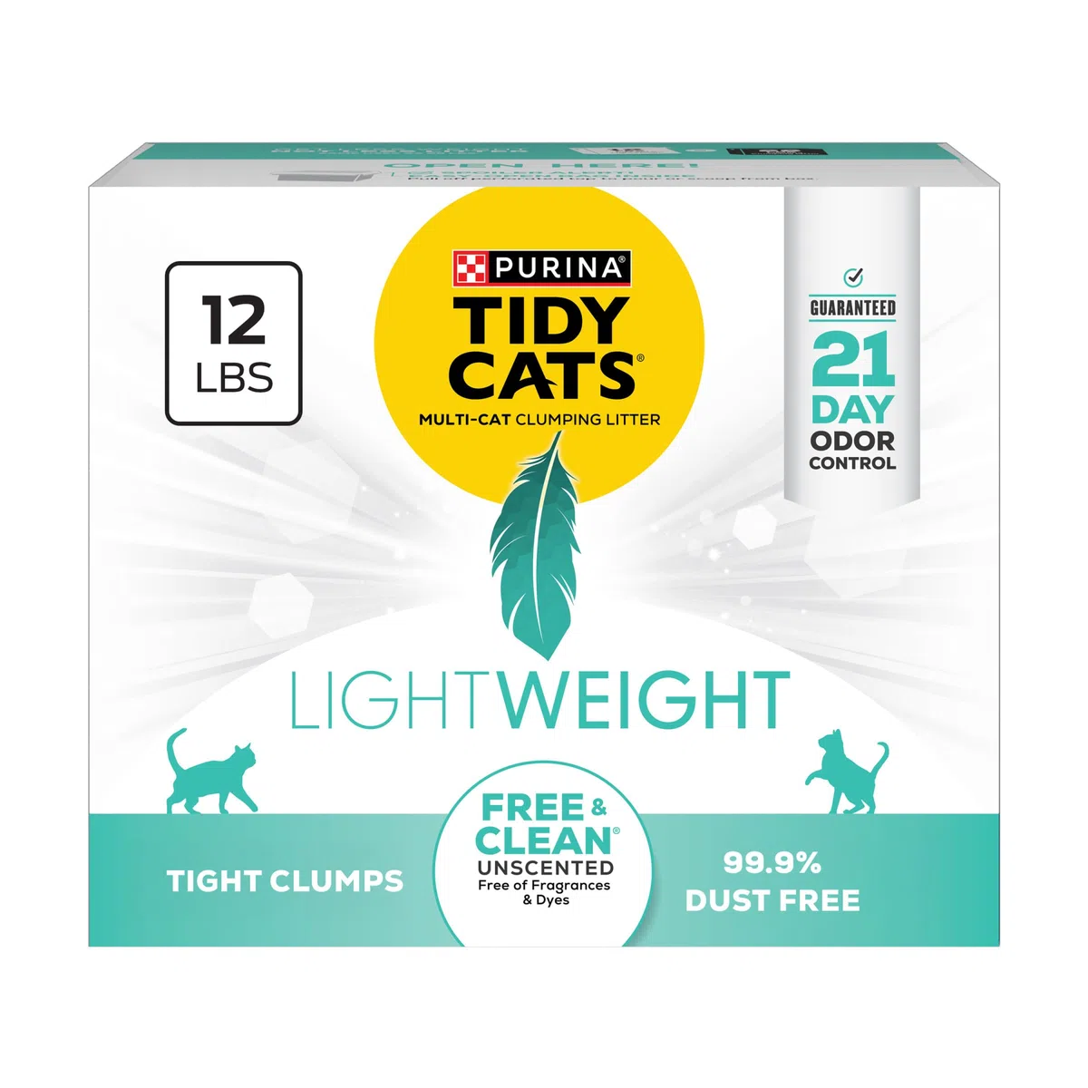 Purina Tidy Cats Arena para Gatos de bajo Polvo, Control de olores aglutinante, Ligera, Limpia y sin Perfume, Arena para múltiples Gatos, 12 Libras.