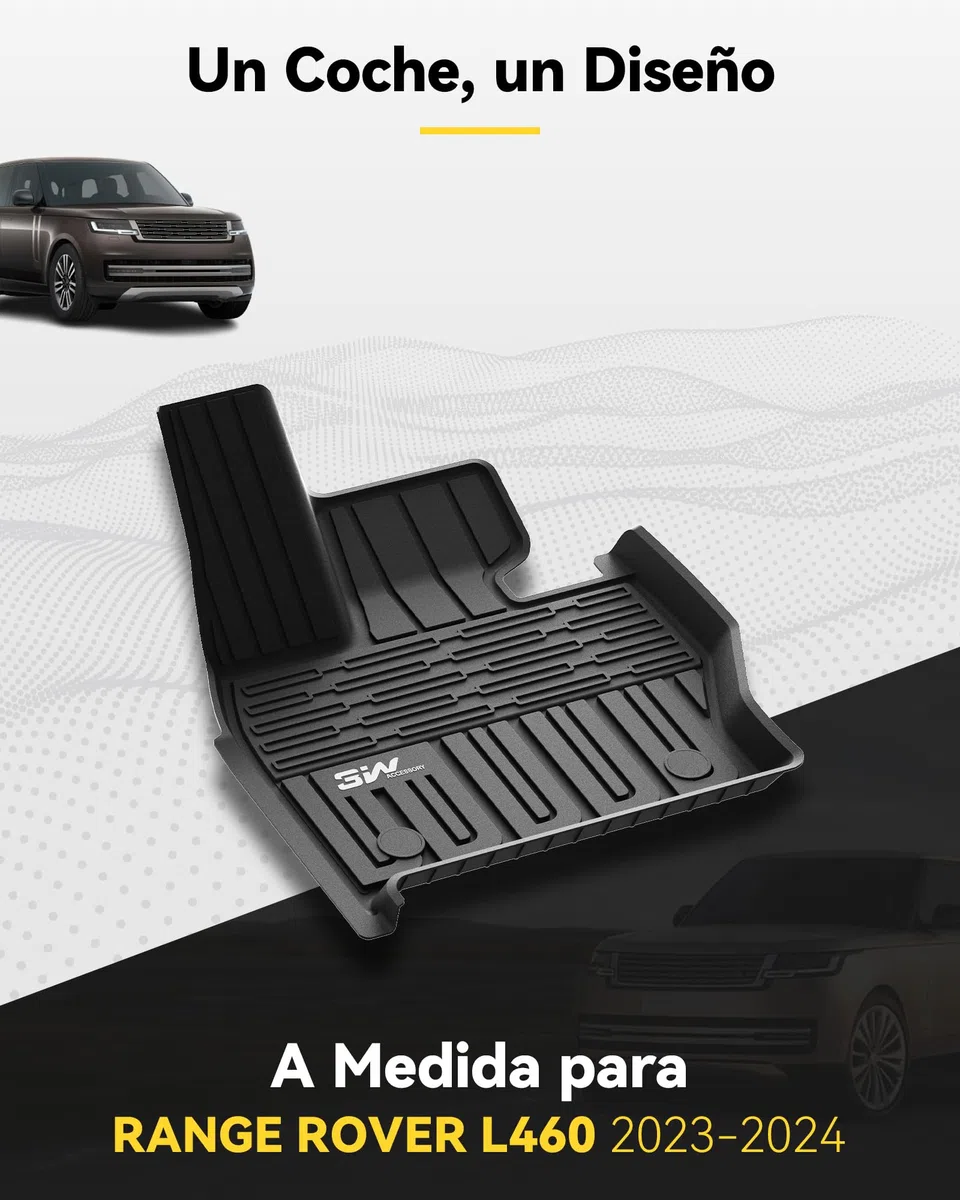 3W Alfombrillas de Coche y Maletero para Range Rover L460 2023-2024, TPE Alfombrillas para Todo Tipo de Clima para Range Rover la 1ª y 2ª Fila Juego Completo, Admite Perros, Accesorios, Negro