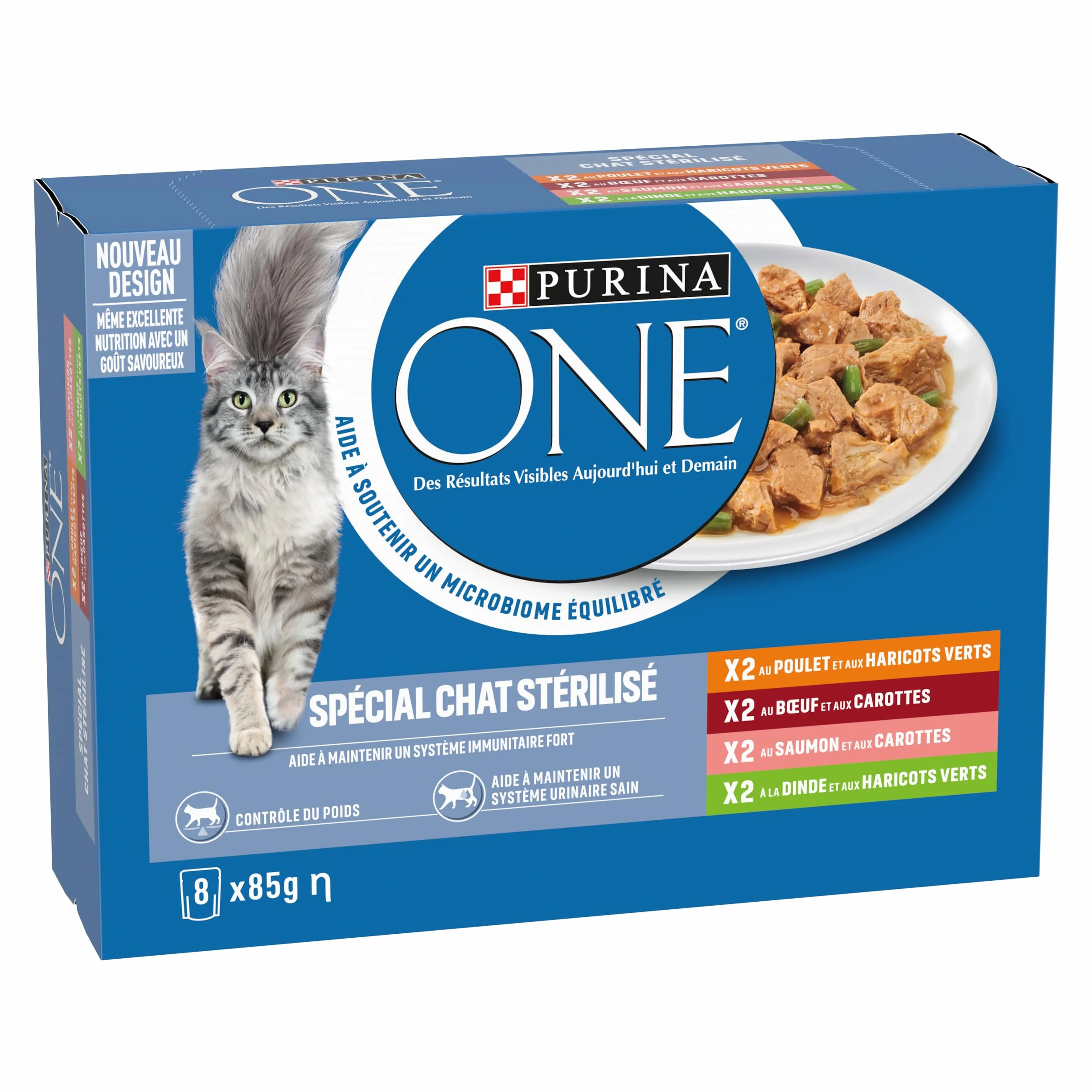 PURINA ONE Gato Esterilizado Refilado en Salsa Sabores Surtidos Pollo Carne Salmón y Pavo Bolsas Comidas para Gatos Adultos 8 x 85 g | Lote de 10