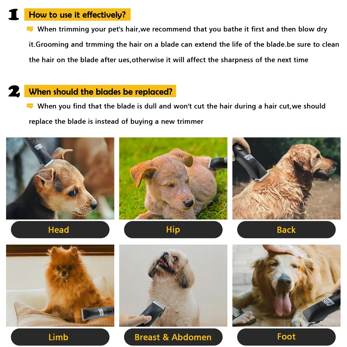 Cuchillas de acero desmontables para perros y mascotas, tamaño 7FC, compatible con longitud de corte Andis de 1/8 pulgadas