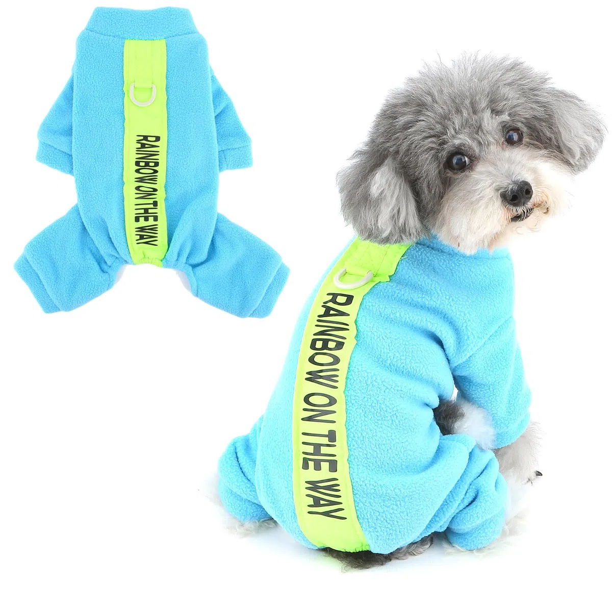 Pijamas de Lana Difusa para Perros pequeños Mono para Cachorros con Anillo en D y Letra Impresa Jersey Suave de Cuatro Patas Pjs Ropa Acogedora de Invierno y otoño Ropa de Dormir para Mascotas Ropa