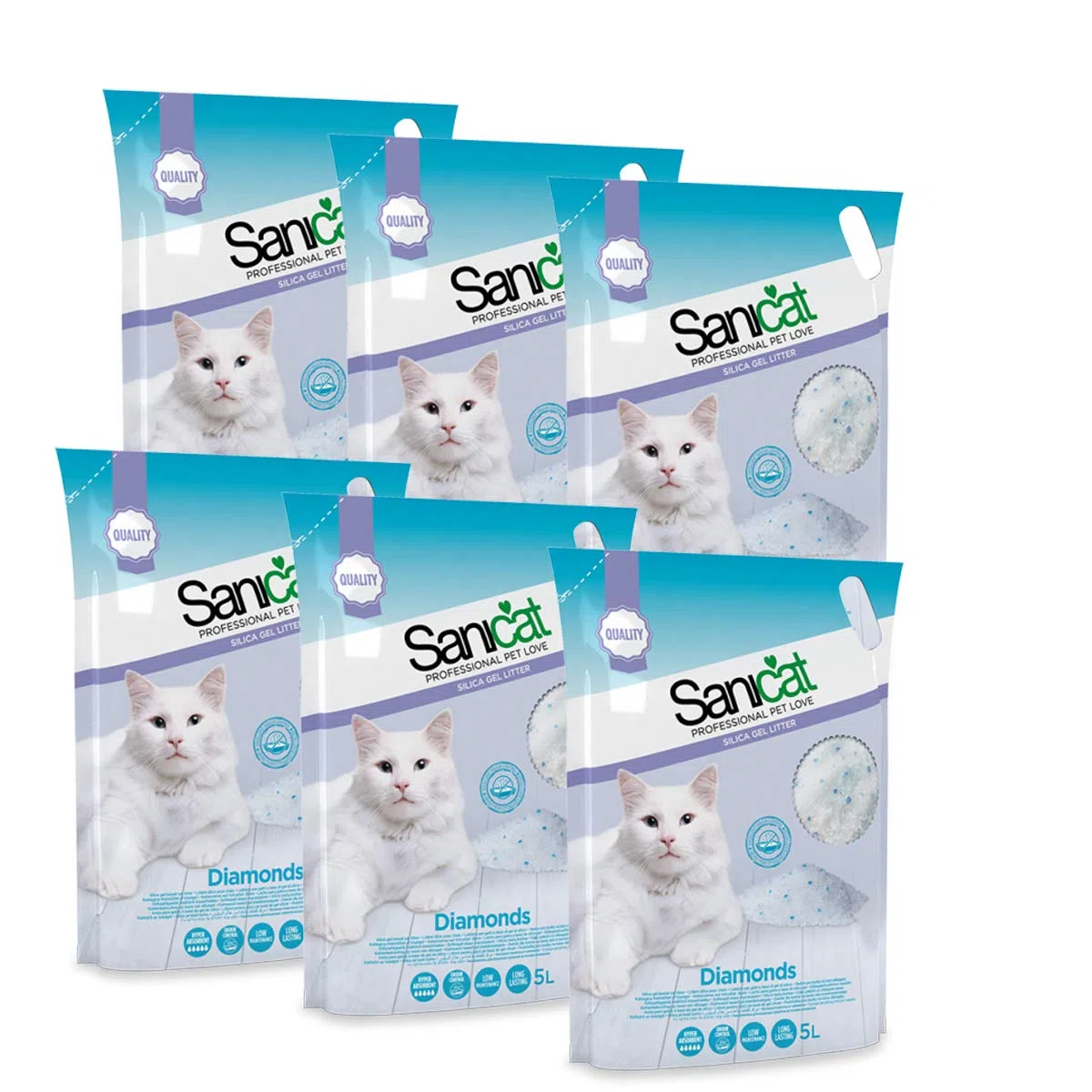 Sanicat 6 con rebanadas de Silicio para Gatos Gato Arena Absorbente 5LT Diamonds 30 L