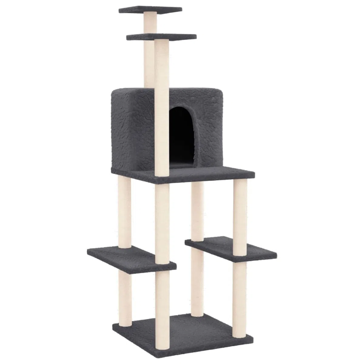 ShGaxin Rascador para Gatos con Postes de sisal, Rascador Gato, Arbol Rascador para Gatos, Gatos Accesorios, Torre Gatos, Arranhador para Gatos, Casa para Gatos, Gris Oscuro 144,5 cm
