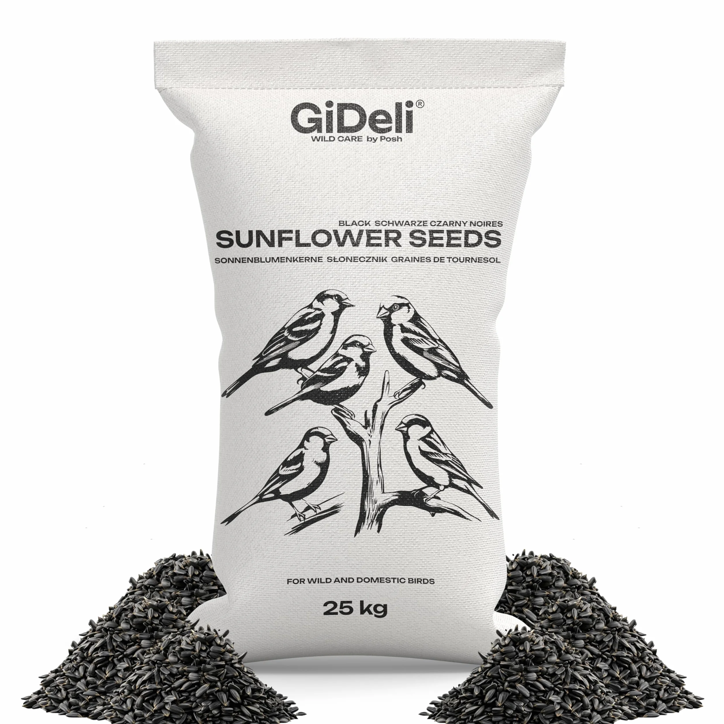 GiDeli Semillas de girasol negras 25 kg, Pienso Salvaje para Pájaros Silvestres para Todo el Año, Alimento para Caballos y Pequeños Animales