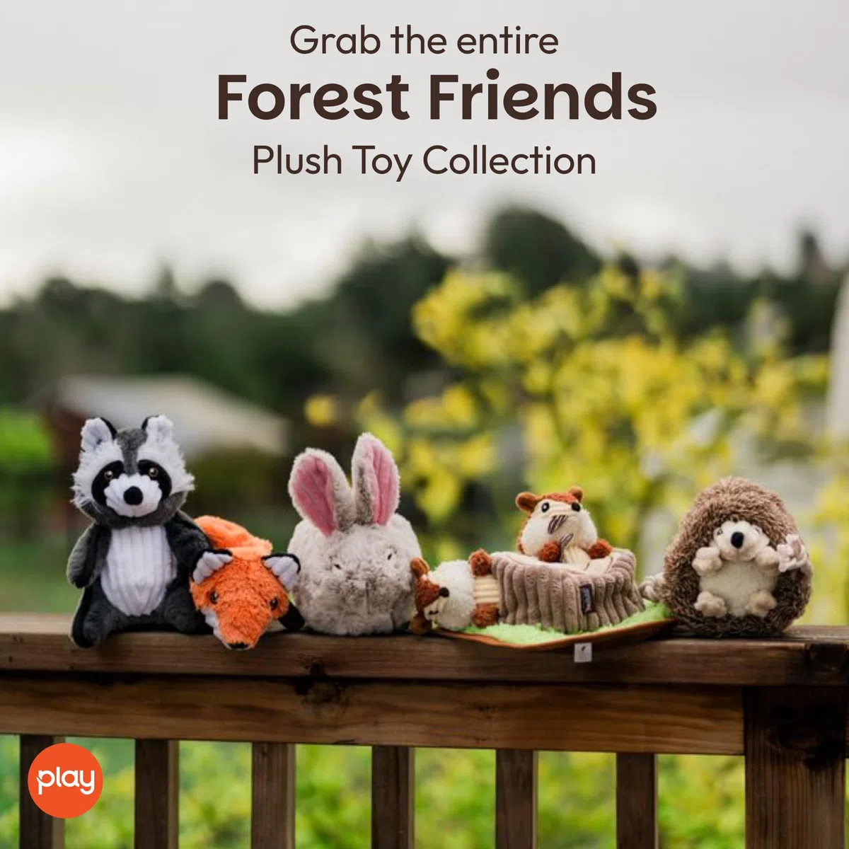 P.L.A.Y. Lindos juguetes de peluche para perros, juguetes masticables duraderos con temática de animales del bosque, ideales para cachorros y perros pequeños, medianos y grandes, lavables a máquina,