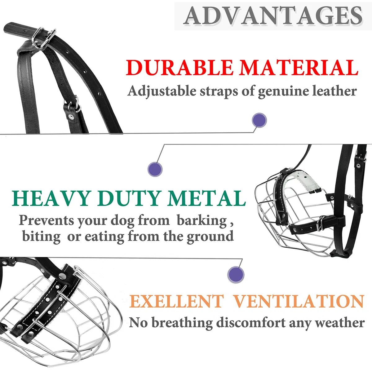 Bozales de Metal para Perro Rottweiler (№2) - Cesta de Alambre Correas de Cuero Ajustables de Cuero - La Circunferencia del hocico es de 26-36,8 cm de Longitud es de 6,8-8,9 cm