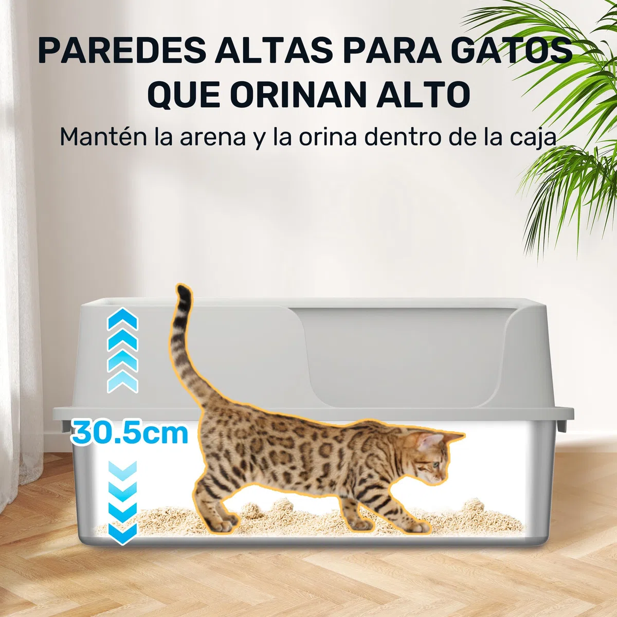 FUKUMARU Arenero para Gatos de Acero Inoxidable XXL, Paredes Altas, Gran Capacidad de 30L, con Dos Bolsas de Arena para Gatos de Tofu, No Adhesivo, Fácil de Limpiar, Incluye Pala, 60x40x30cm