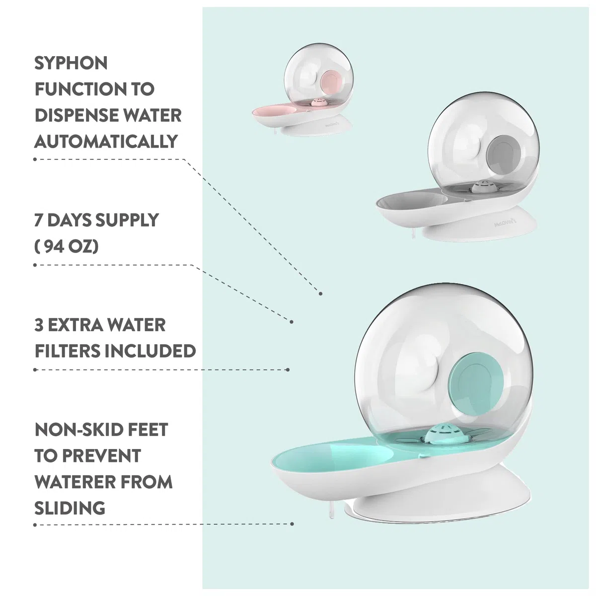 Comedero de agua para mascotas de 94 onzas, fuente automática grande para gatos y perros, sin BPA, fácil de usar, verde