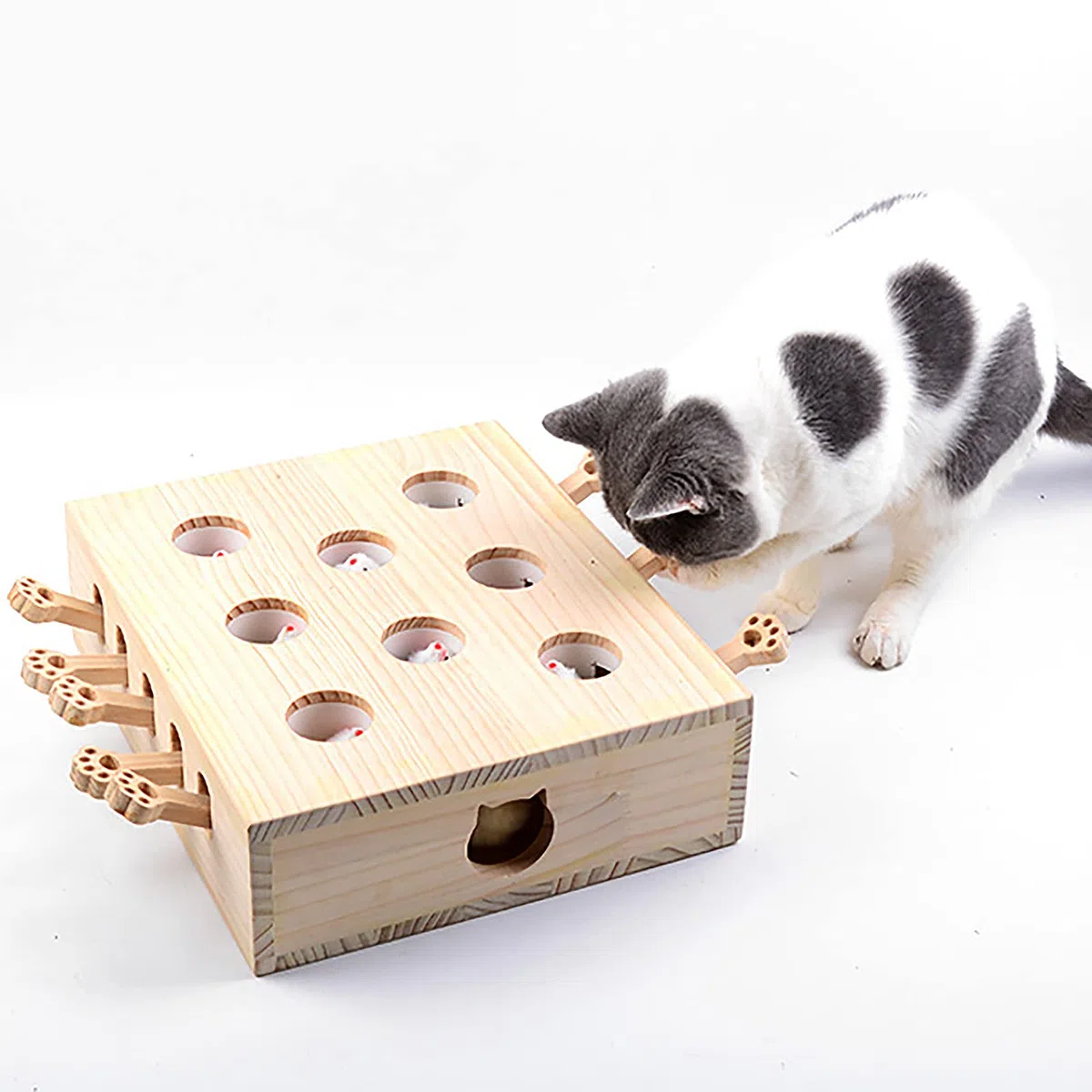 Juguete interactivo de madera para gatos Whack-A-Mole, juego atractivo y duradero para gatos y gatitos, mantiene a las mascotas entretenidas y estimuladas, diseño de madera natural, perfecto para