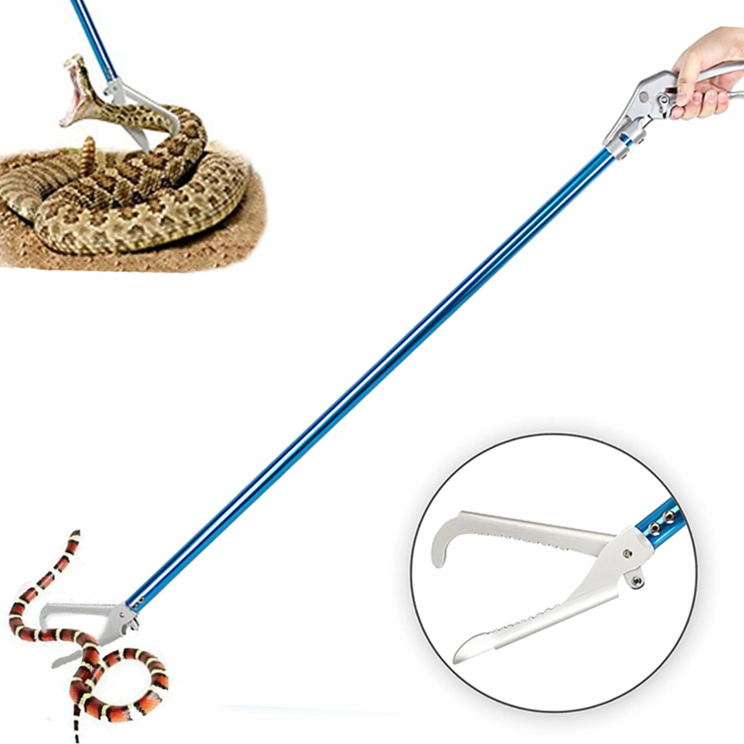 Pinza profesional de aleación de aluminio de 39 pulgadas (100 cm) para reptiles, sonajero, atrapador de serpientes, herramienta de manejo de mandíbula ancha con cerradura y mango de agarre cómodo
