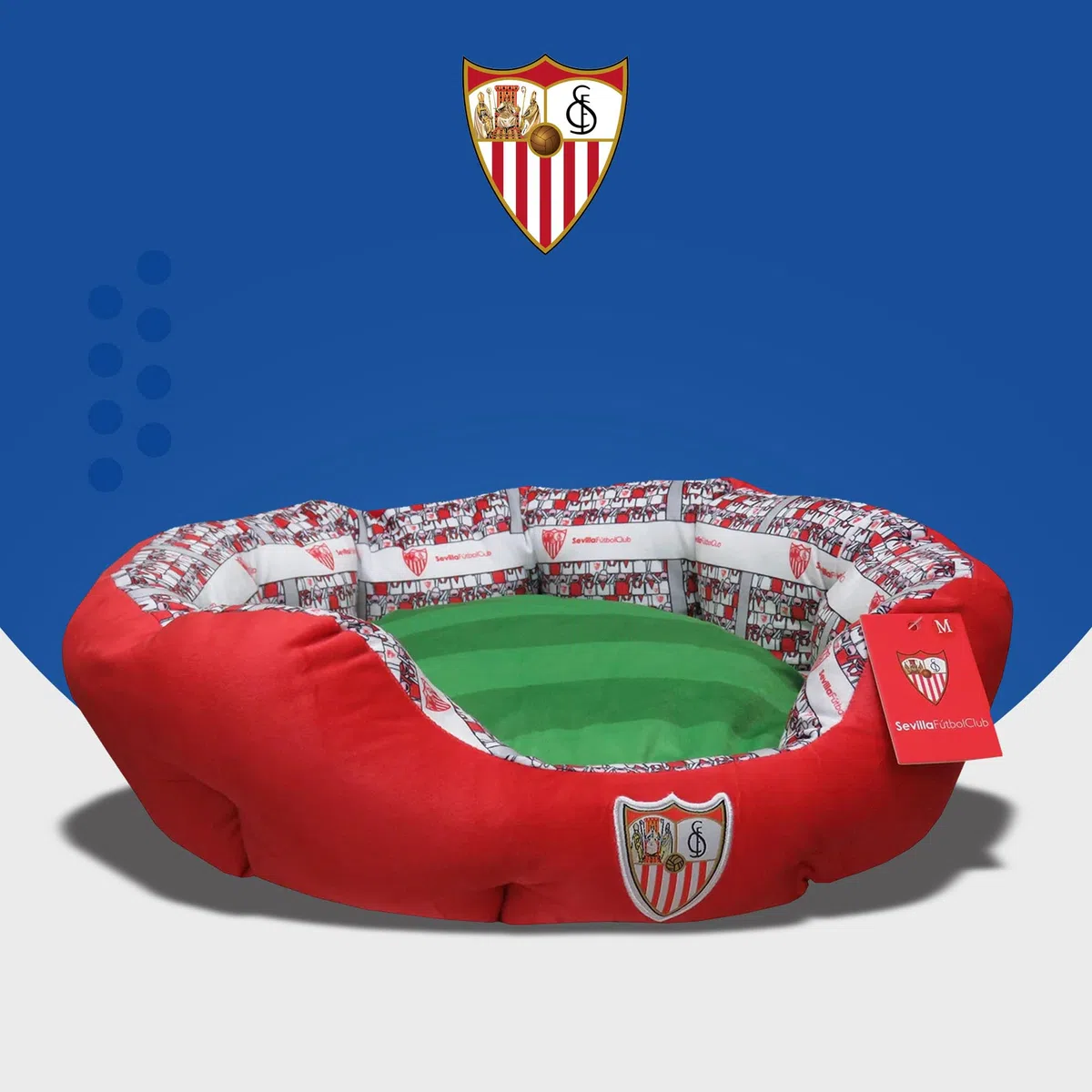 Sevilla CF - Cama para Mascotas, Perros, Gatos, Conejos, Talla L, 3 Tamaños Disponibles, Forma de Estadio, Cojín Independiente, Producto Oficial (CyP Brands)