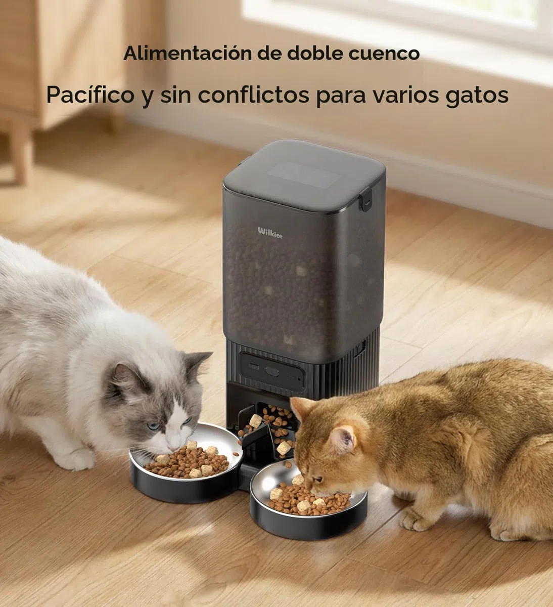Comedero automático, 2 Cuencos, 7L, App, con Temporizador Wi-Fi 2.4G y 5G
