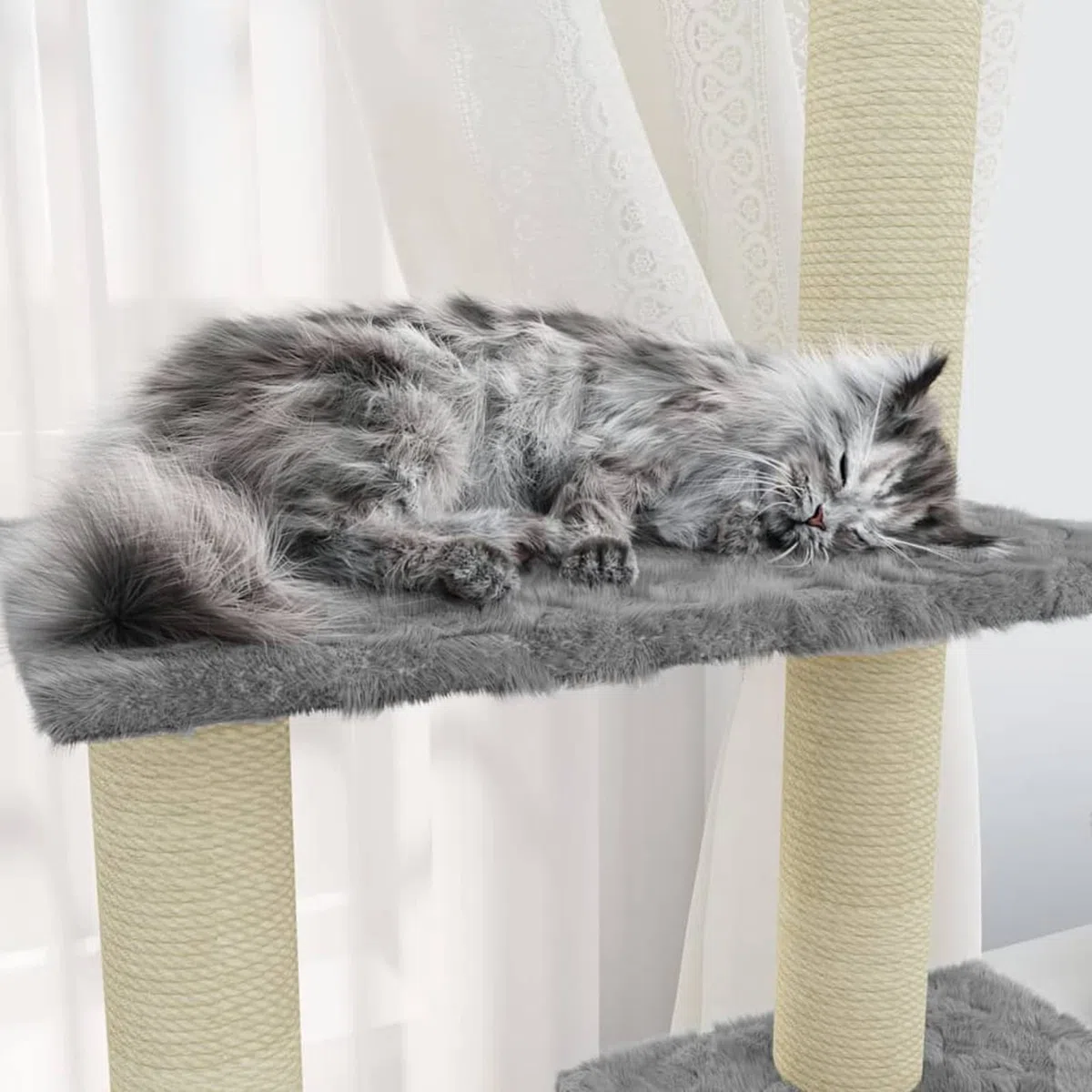 Rascador para Gatos con Postes de sisal, LAPOOH Arbol para Gatos, Gatos Accesorios, Arranhador para Gatos, Arbol Rascador Gatos, Gris Claro 155 cm