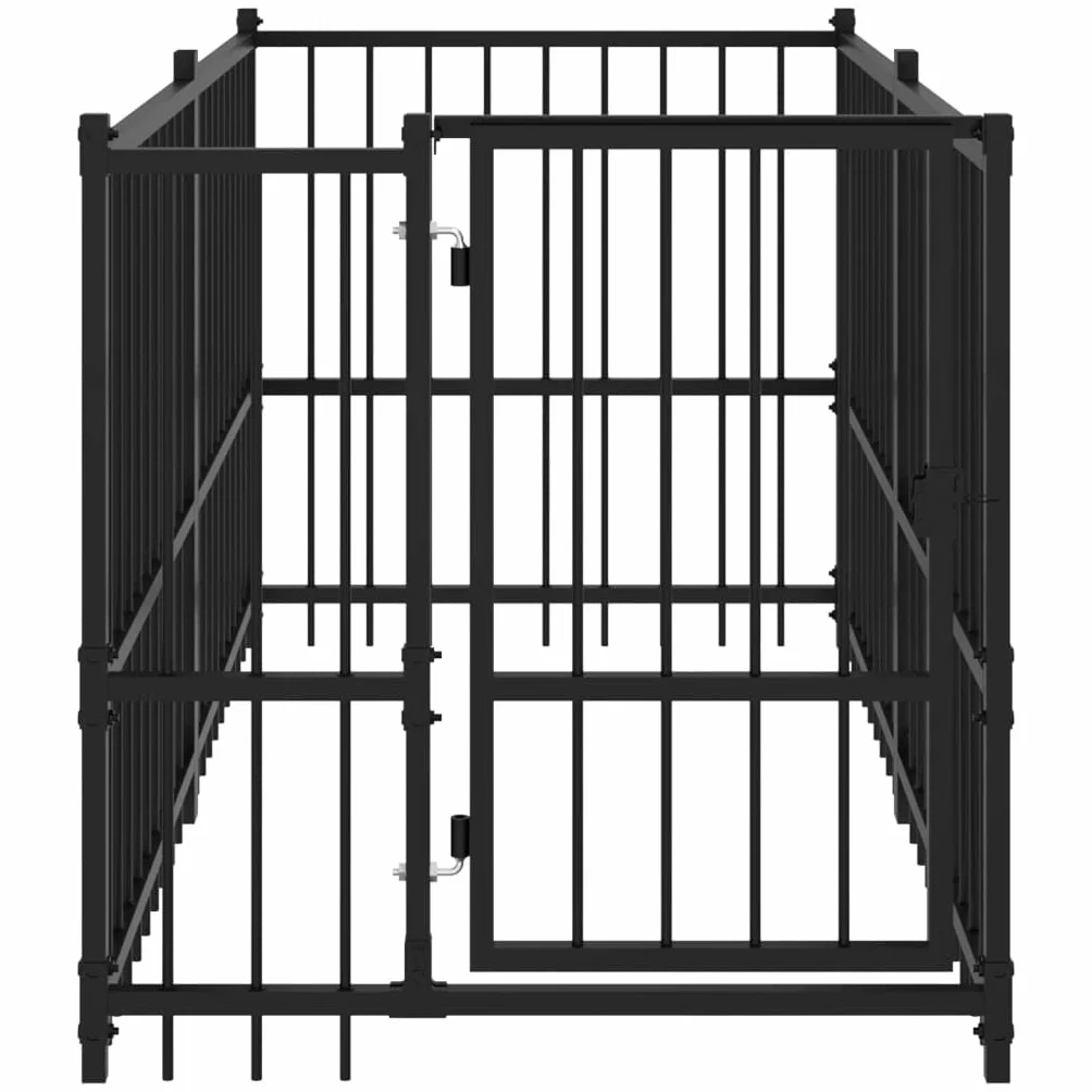 Perrera negra de acero con recubrimiento en polvo, 193,5 x 97 x 100 cm, con puerta y cerradura, cercado para cachorros y perros, protección y seguridad en el jardín