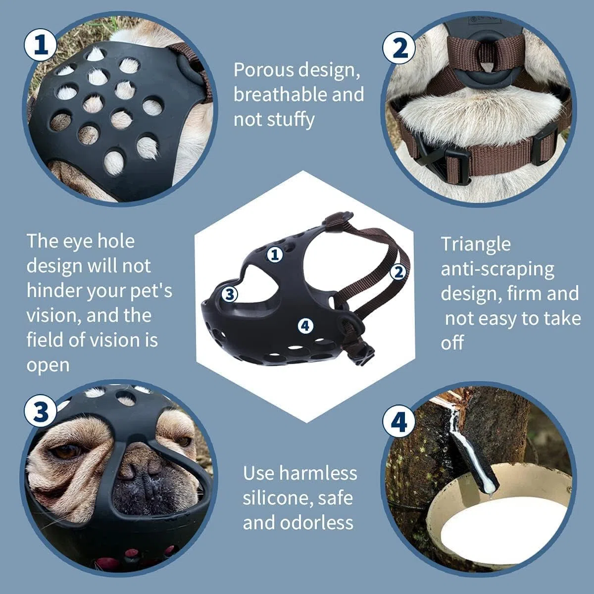 Bozal para Perros, Perros medianos y Grandes, Silicona Suave para, Transpirable Ajustable Anti-mastica, mastica, ladra(M)