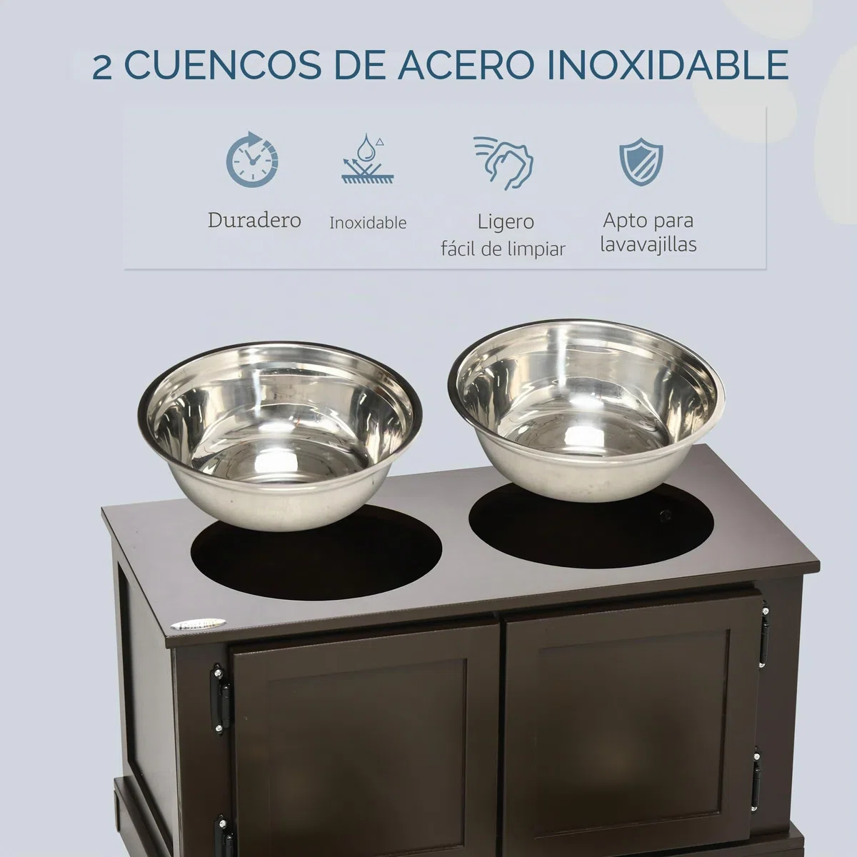 PawHut Comedero para perros, comedero elevado con 2 cuencos de acero inoxidable, cuenco de agua con espacio de almacenamiento de 29,5 l, comedero para perros grandes, café