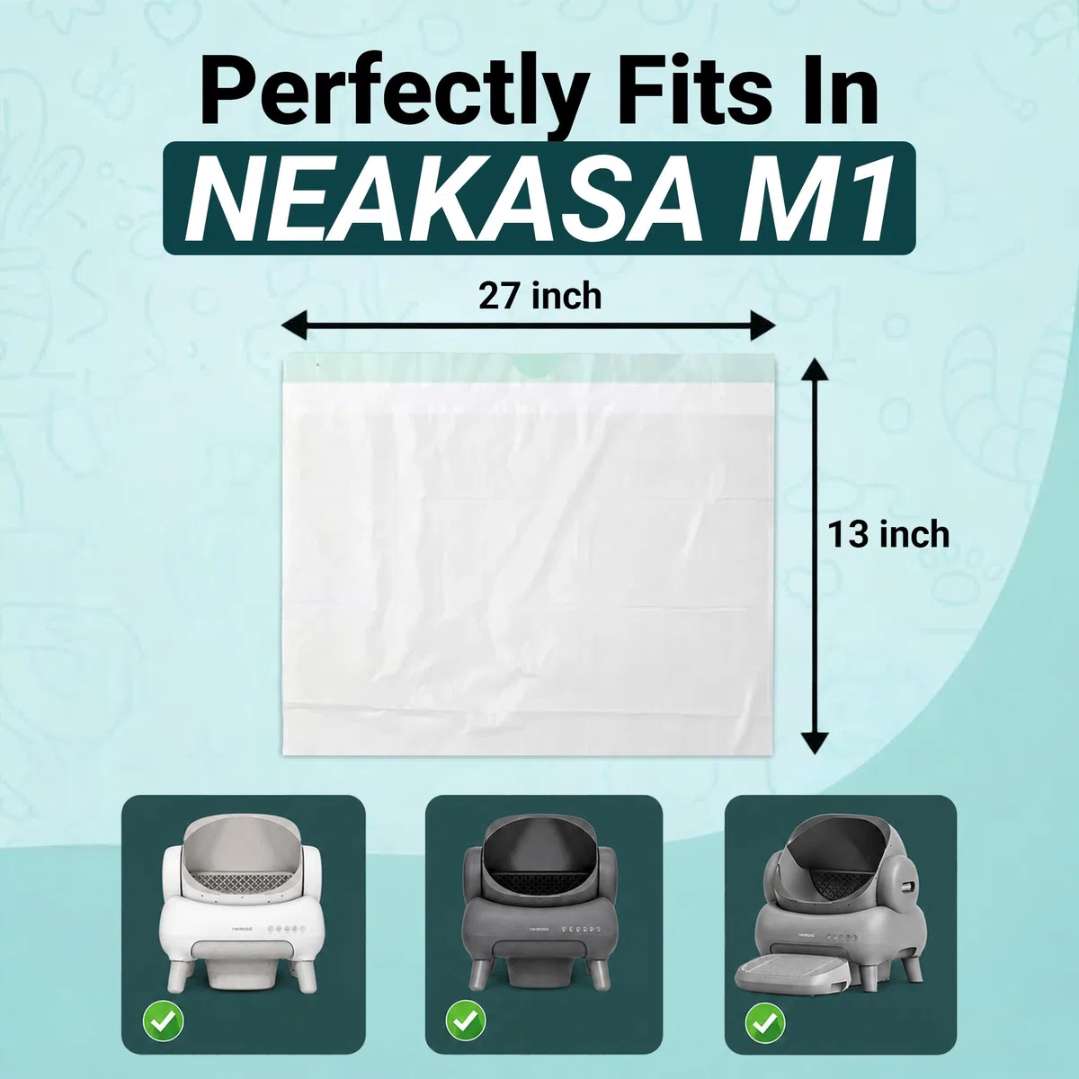 Neakasa - Bolsas de arena para caja de arena, paquete de 100 bolsas de arena para gatos, cordón resistente, a prueba de fugas y duraderas, bolsas de arena neakasa m1 para una limpieza fácil y sin