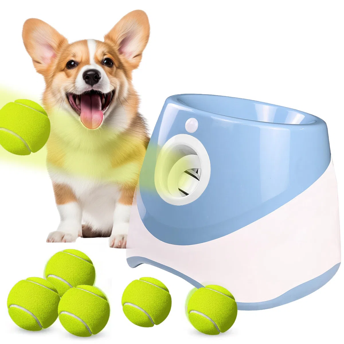 HAMON Lanzador de bolas automático para perros, máquina de lanzamiento de bolas para perros con 6 pelotas de tenis, máquina interactiva para perros pequeños y medianos, distancia de lanzamiento entre